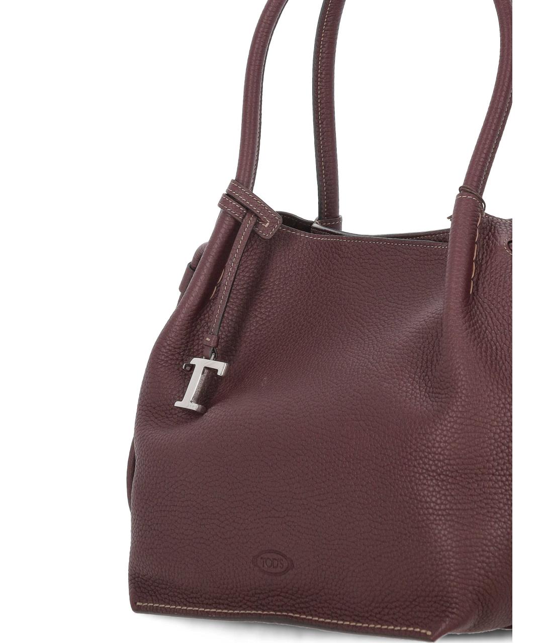TOD'S Бордовая кожаная сумка тоут, фото 4