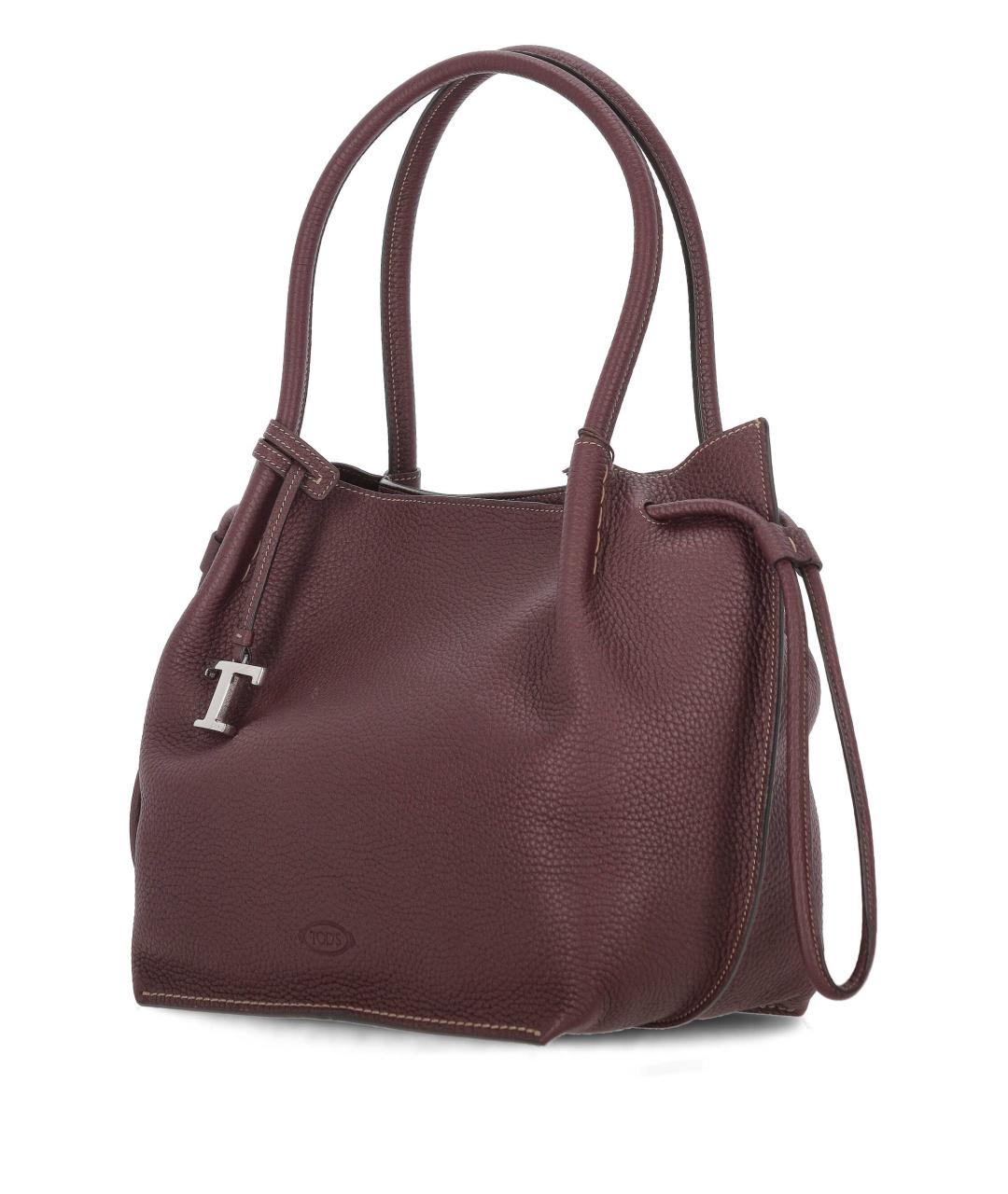 TOD'S Бордовая кожаная сумка тоут, фото 2