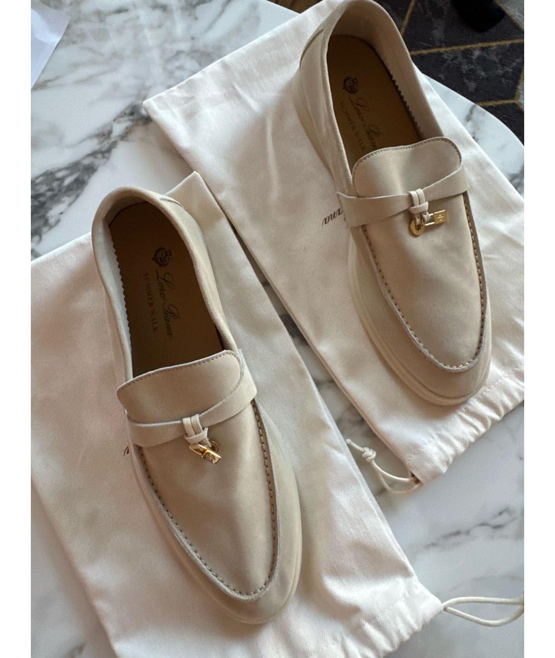 LORO PIANA Бежевые замшевые лоферы, фото 2