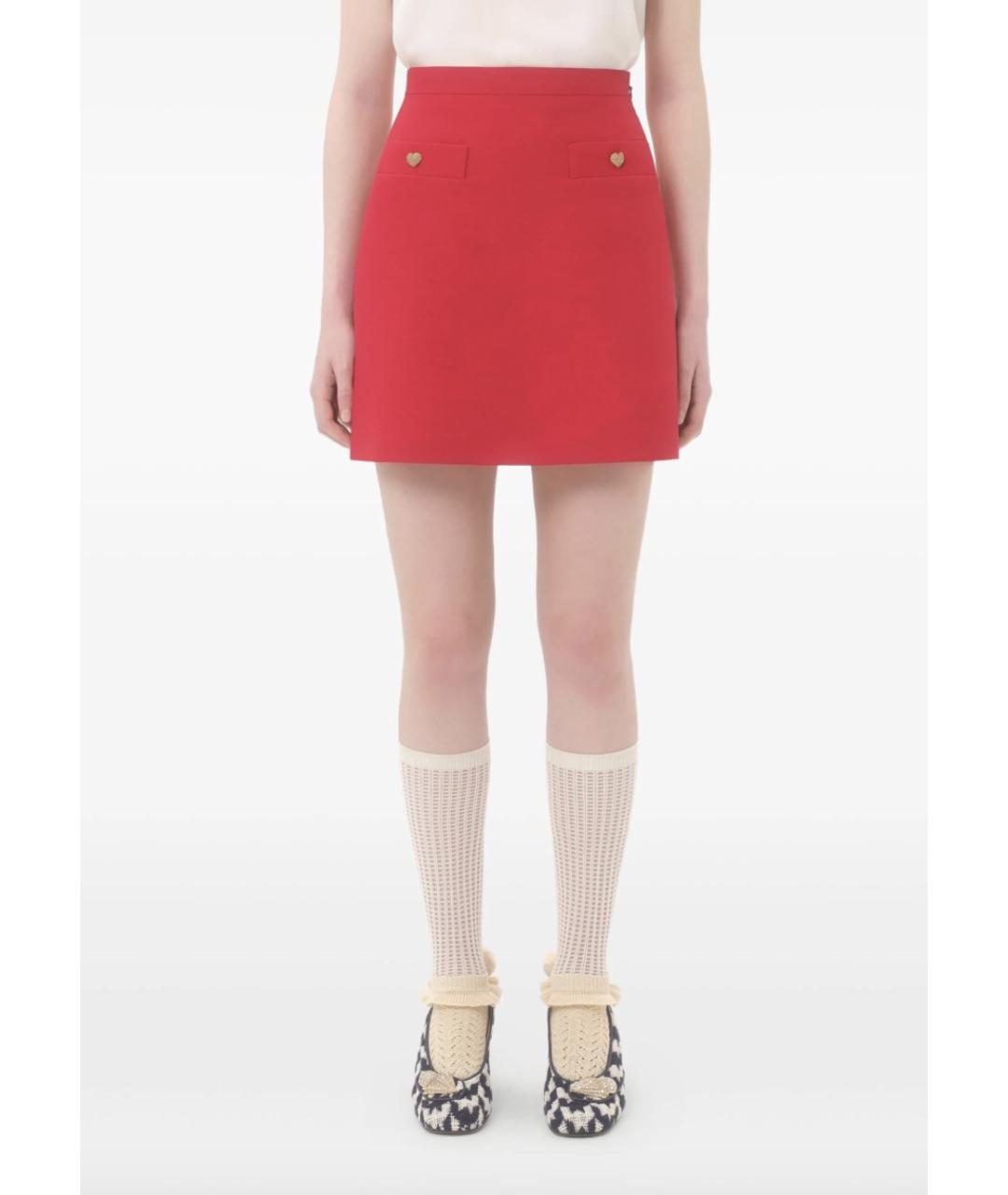 VALENTINO Красная шерстяная юбка мини, фото 4