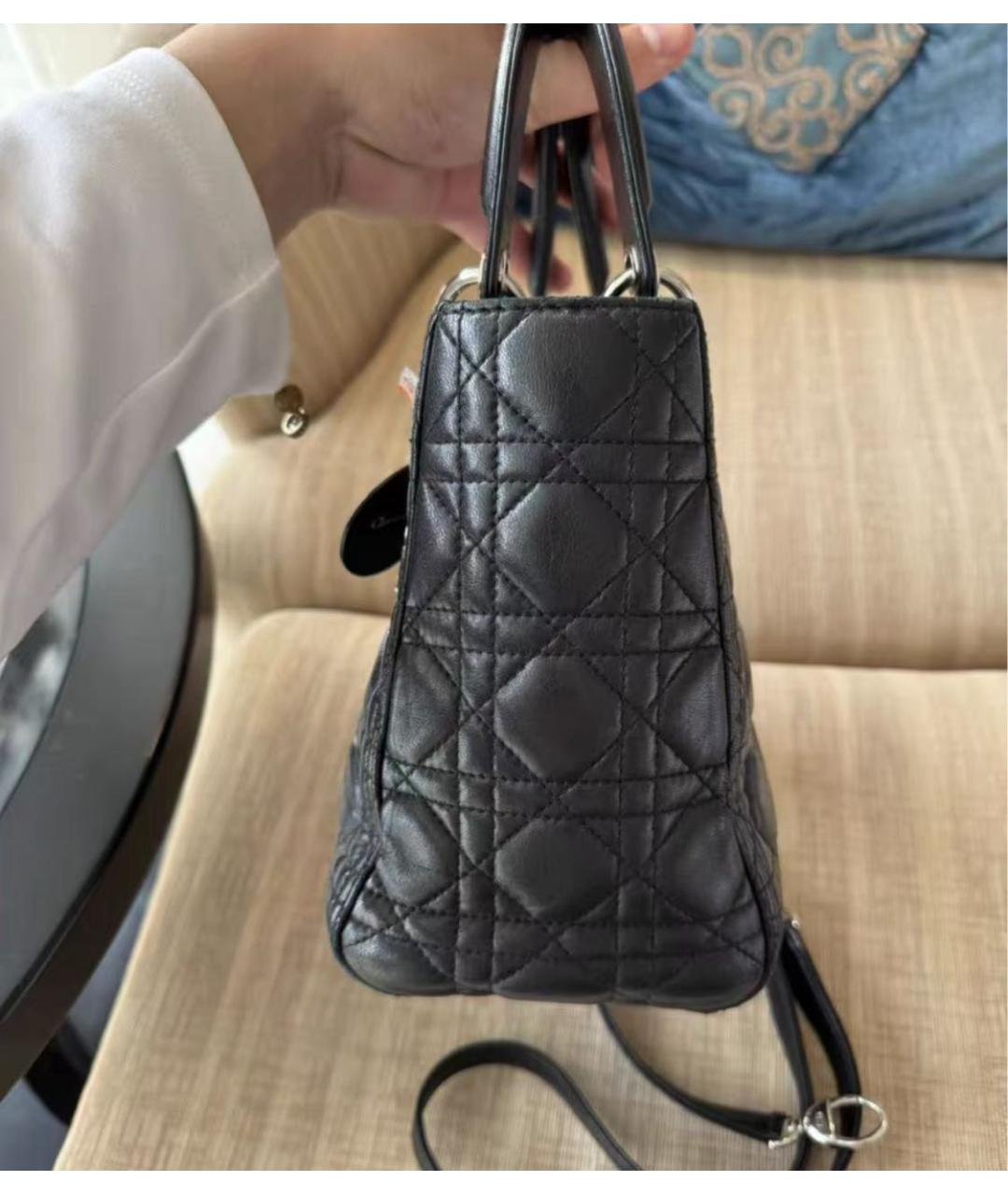 CHRISTIAN DIOR Черная кожаная сумка с короткими ручками, фото 5