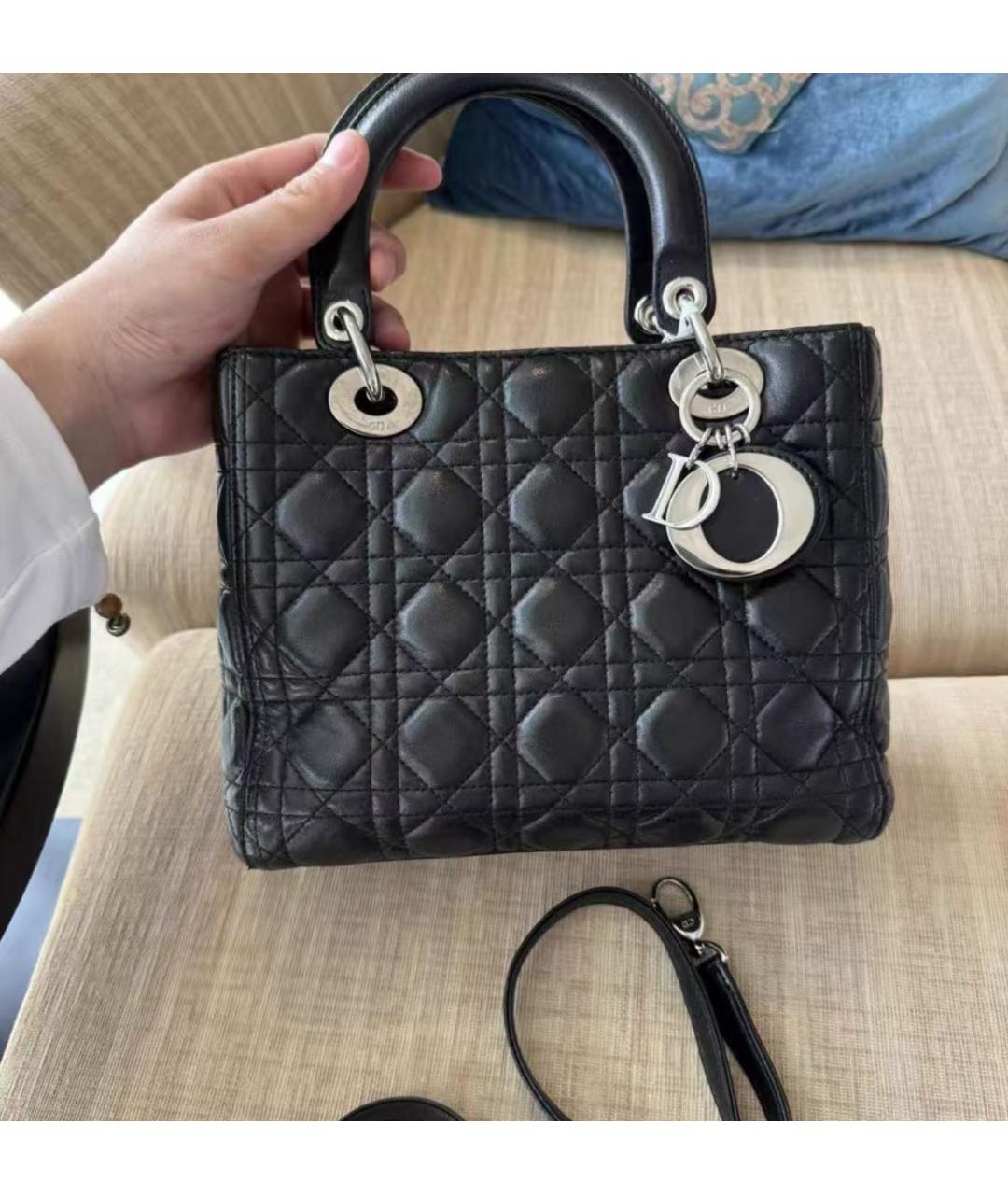 CHRISTIAN DIOR Черная кожаная сумка с короткими ручками, фото 3