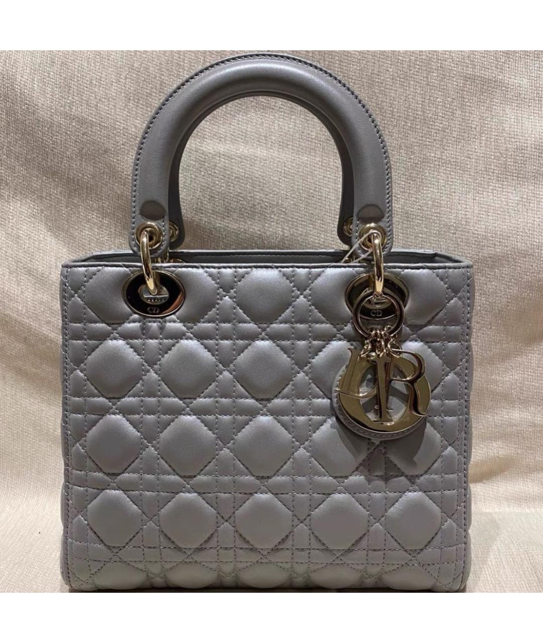 CHRISTIAN DIOR Серая кожаная сумка с короткими ручками, фото 2