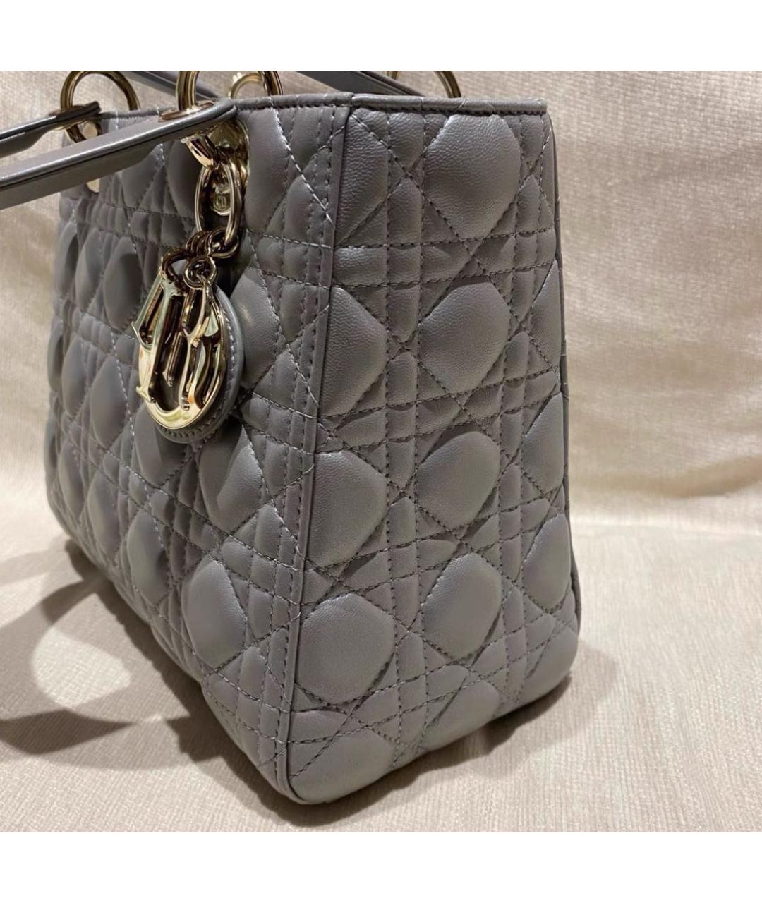 CHRISTIAN DIOR Серая кожаная сумка с короткими ручками, фото 3