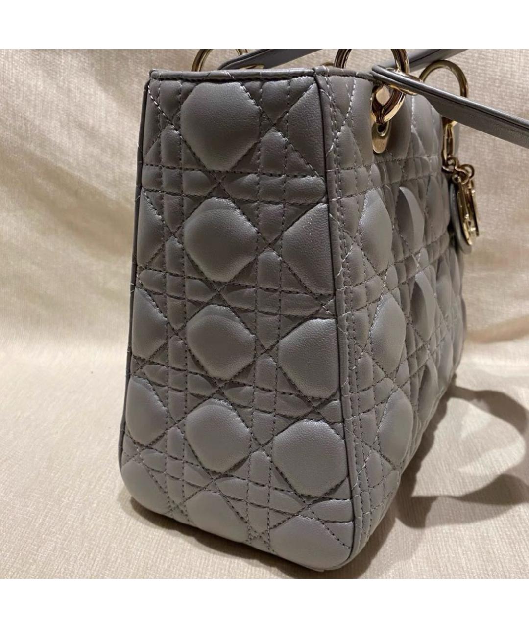 CHRISTIAN DIOR Серая кожаная сумка с короткими ручками, фото 4