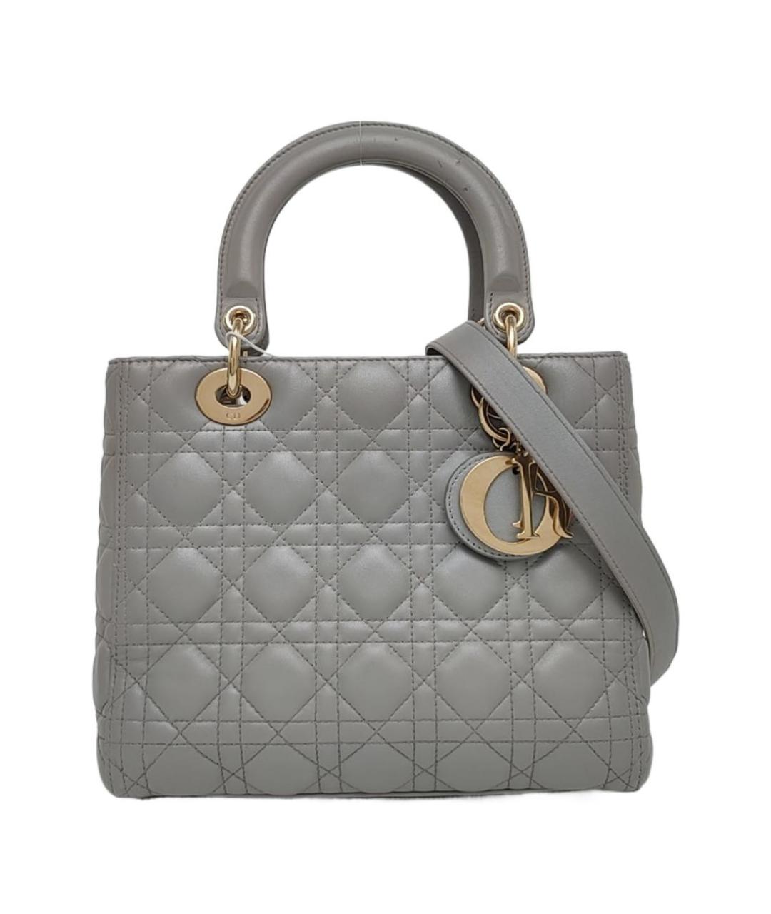 CHRISTIAN DIOR Серая кожаная сумка с короткими ручками, фото 1