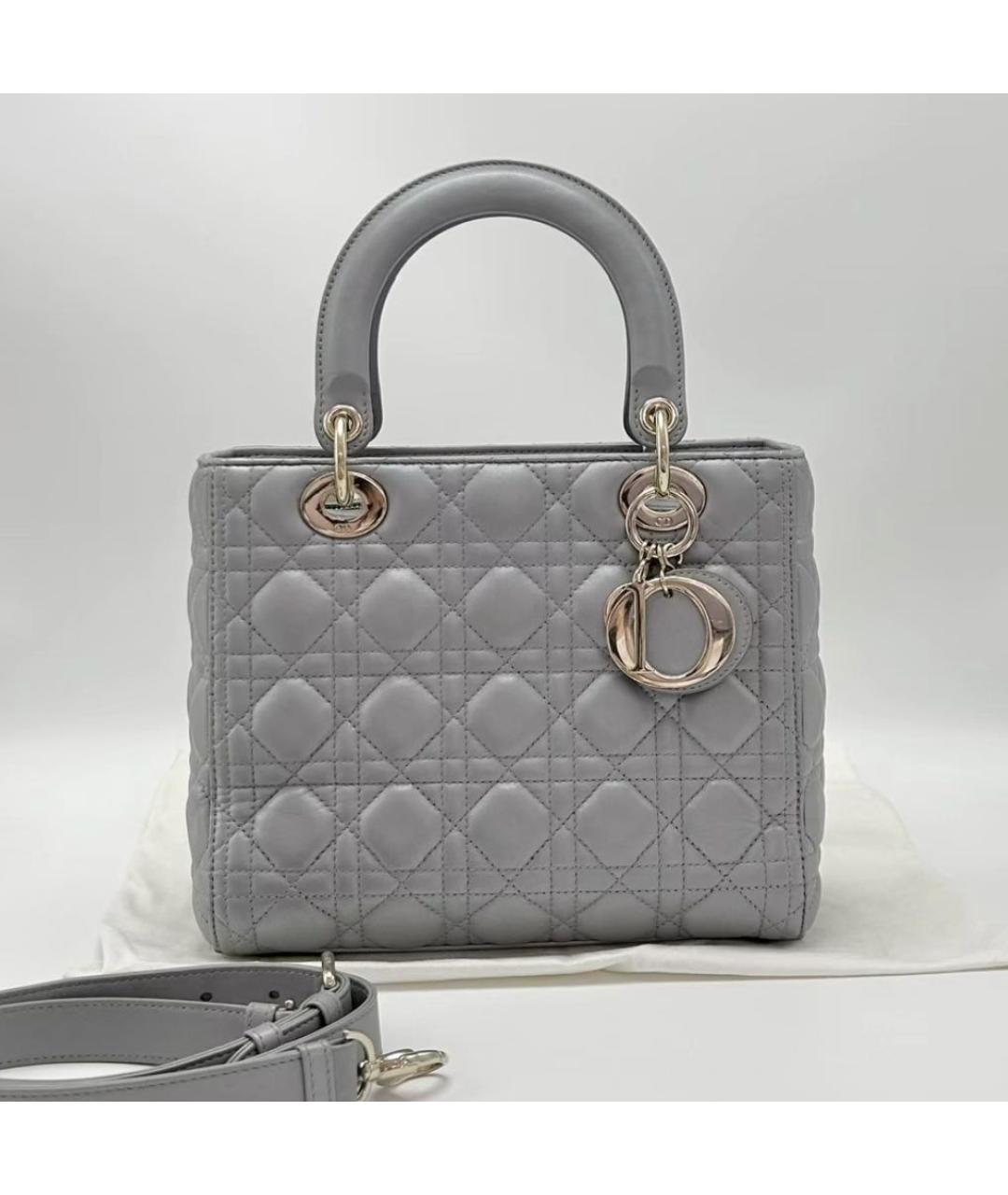 CHRISTIAN DIOR Серая кожаная сумка с короткими ручками, фото 6