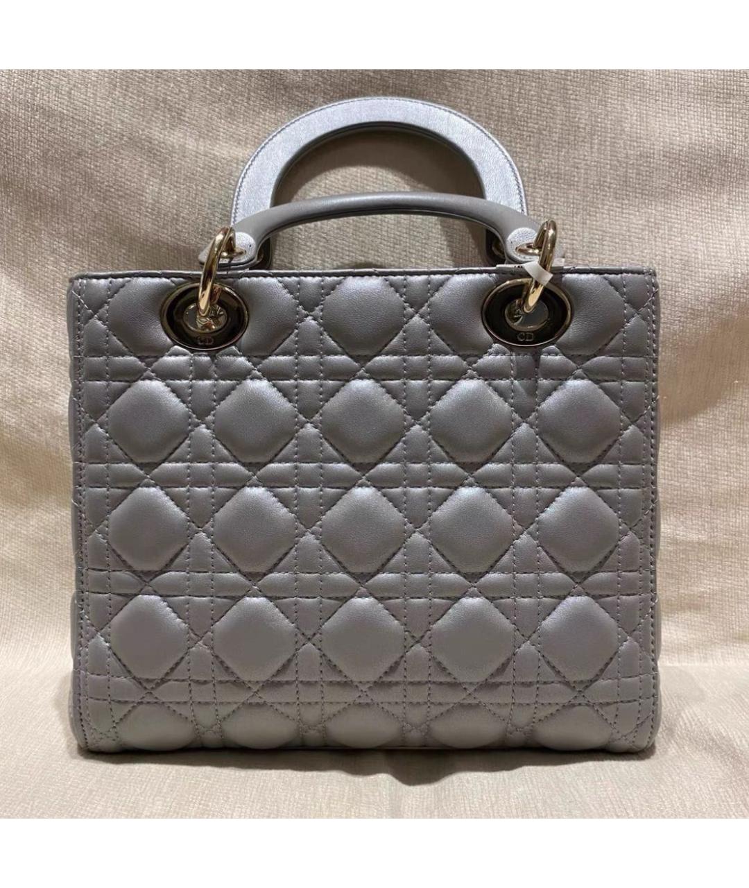 CHRISTIAN DIOR Серая кожаная сумка с короткими ручками, фото 5