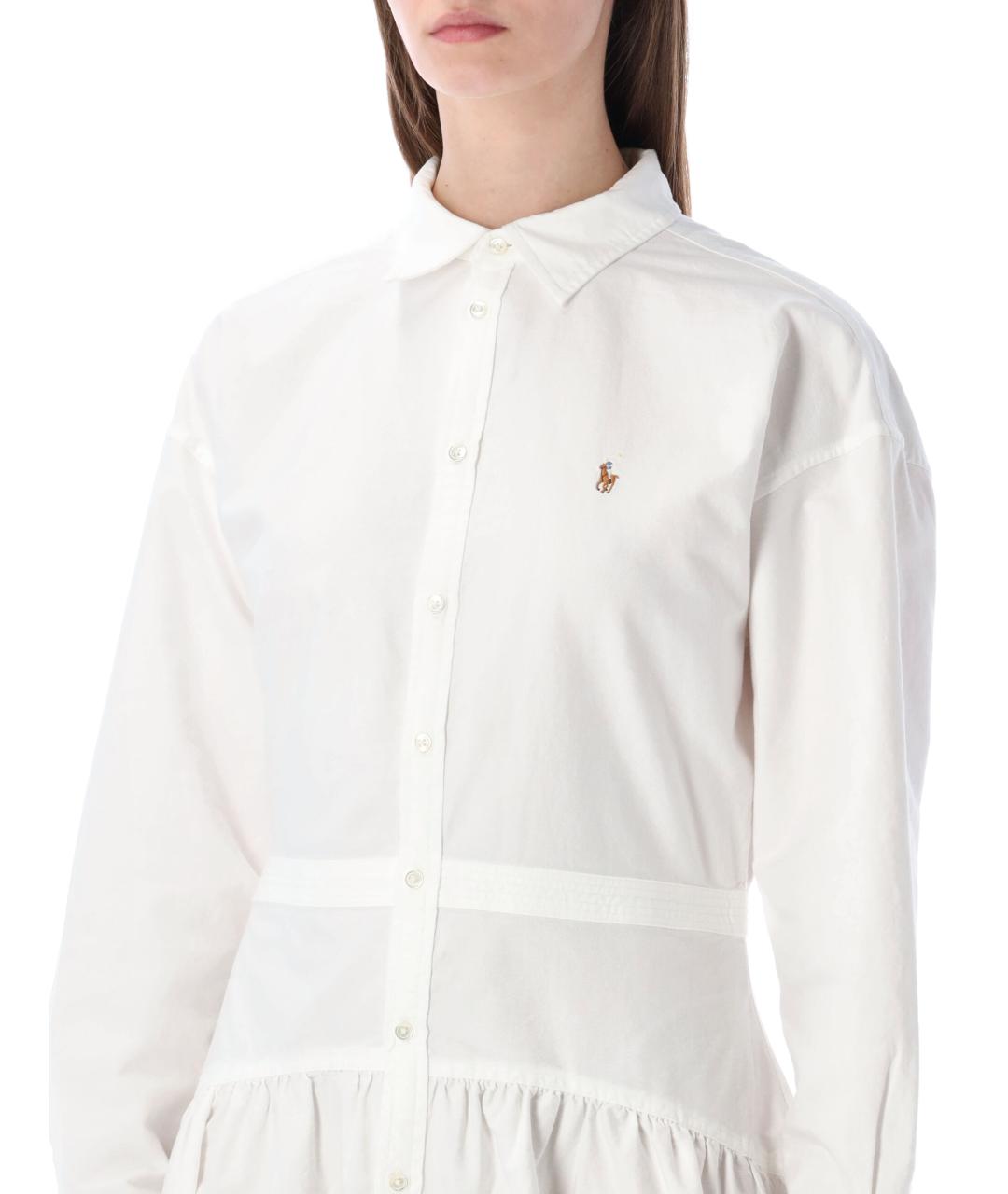 POLO RALPH LAUREN Белое хлопковое повседневное платье, фото 3