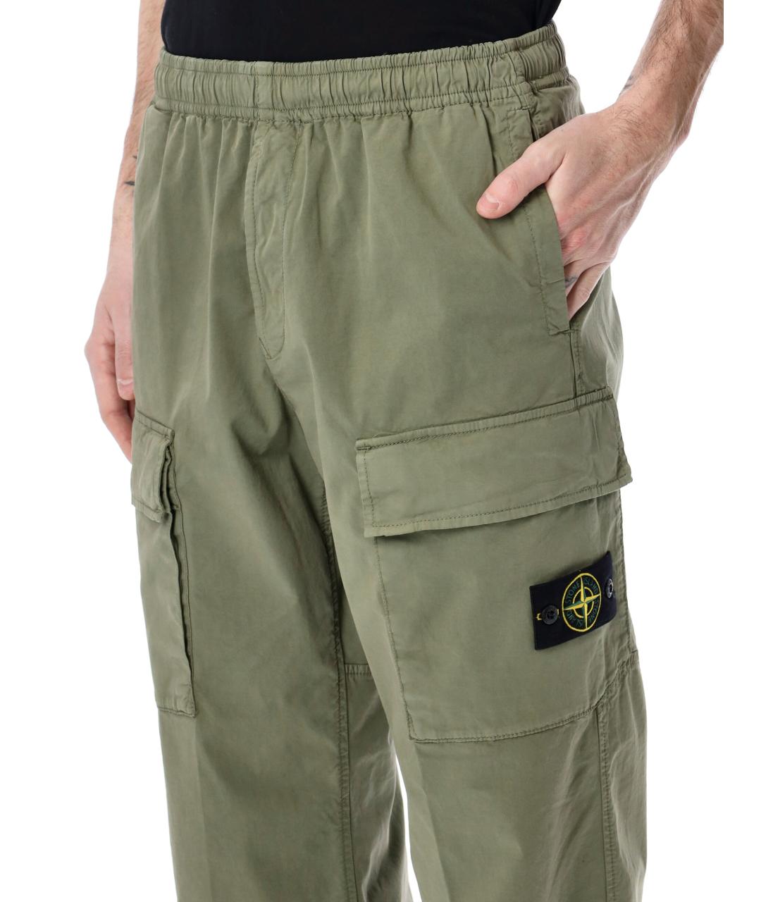 STONE ISLAND Хаки хлопковые повседневные брюки, фото 3