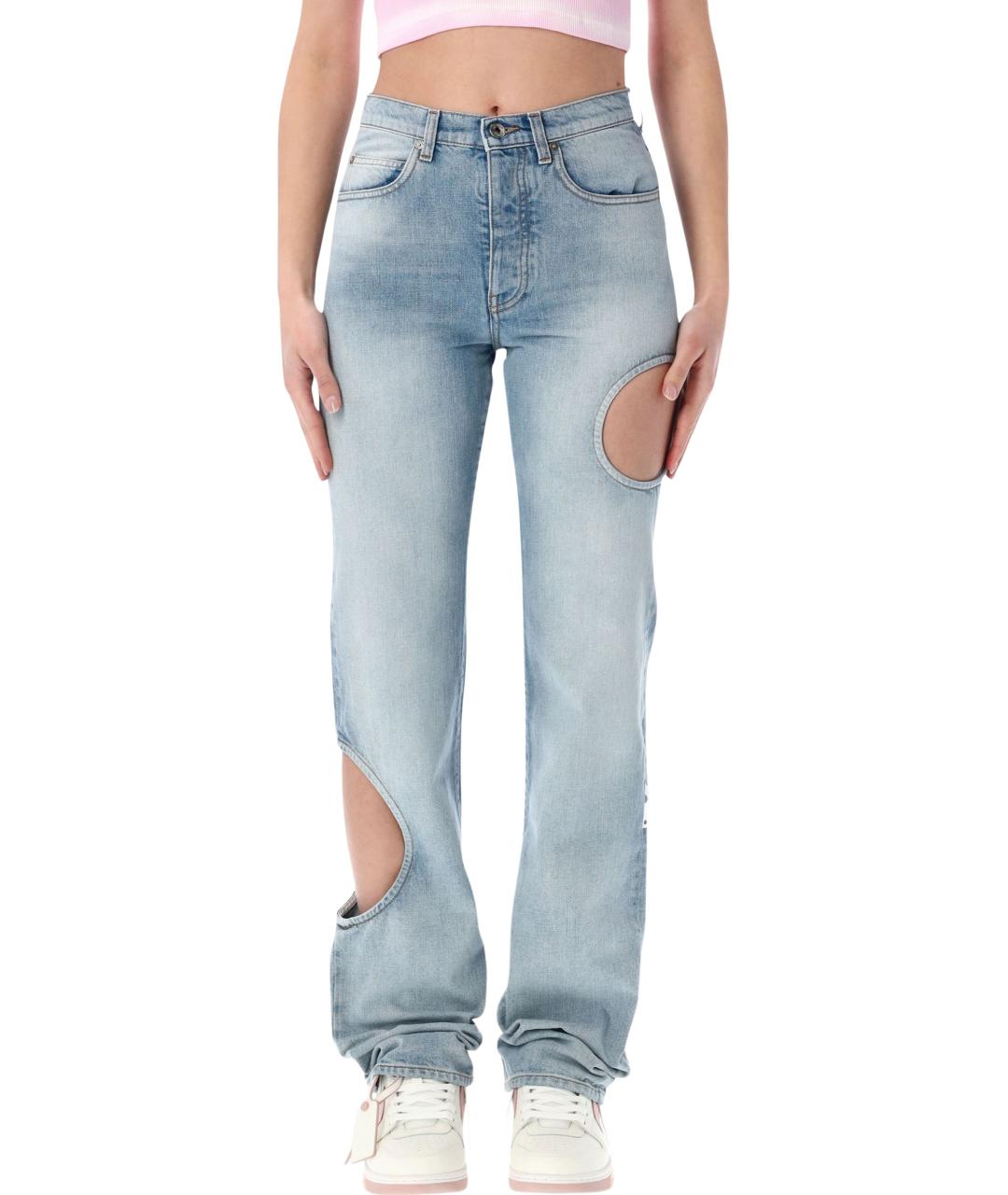 OFF-WHITE Синие хлопковые прямые джинсы, фото 1