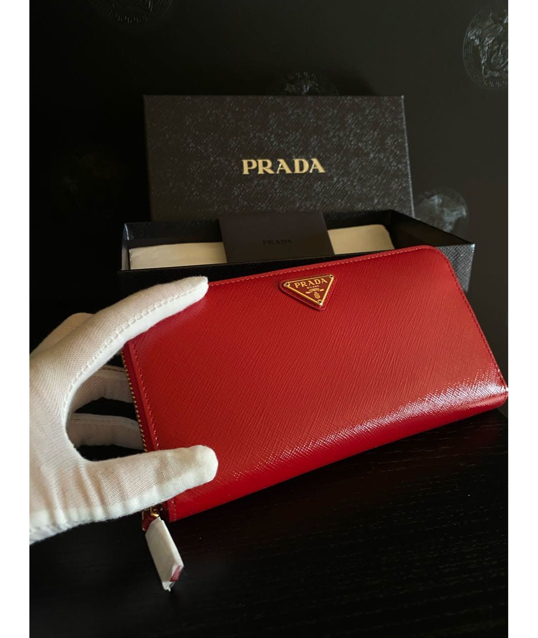 PRADA Красный кожаный кошелек, фото 4