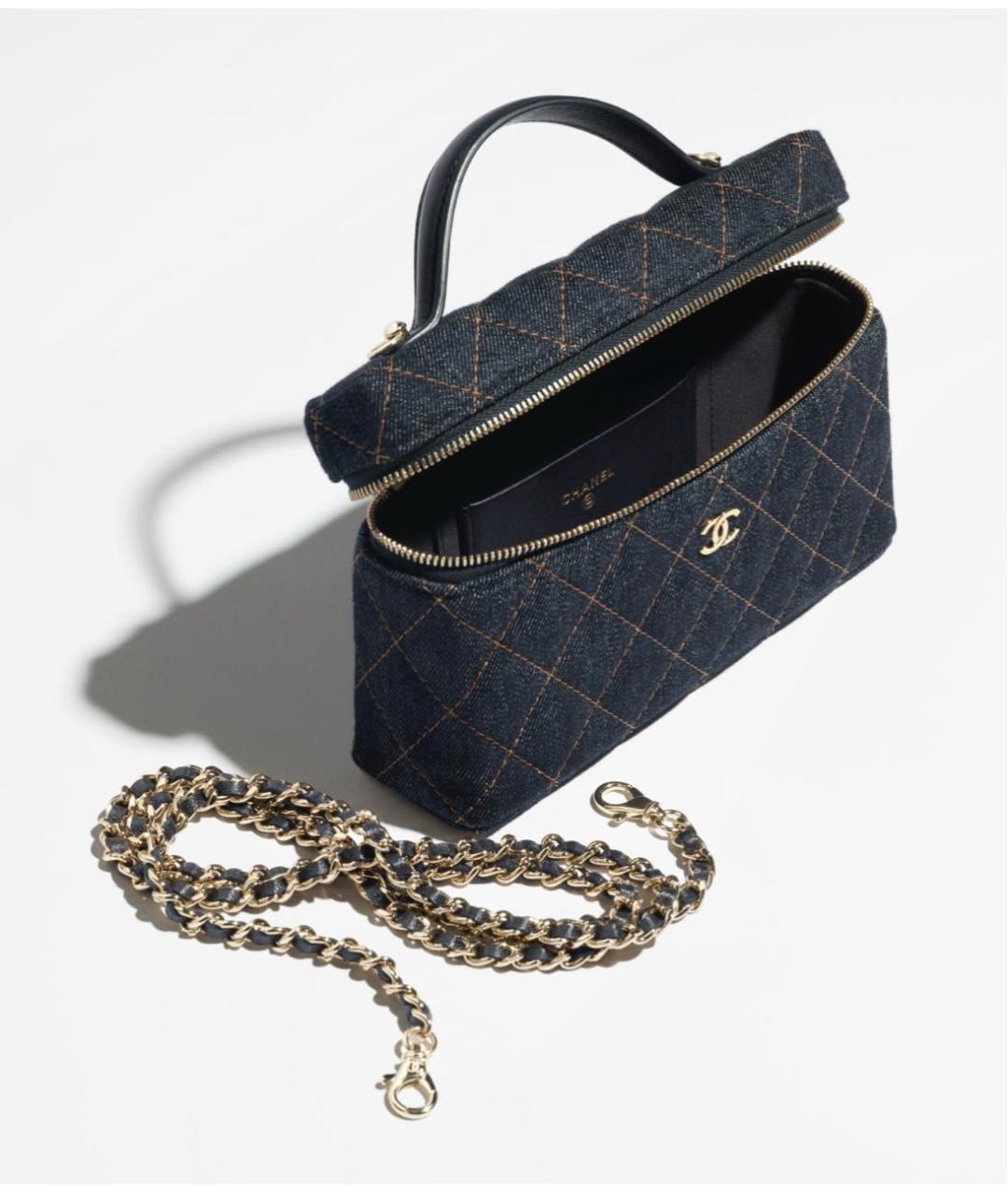 CHANEL Темно-синяя деним сумка с короткими ручками, фото 3