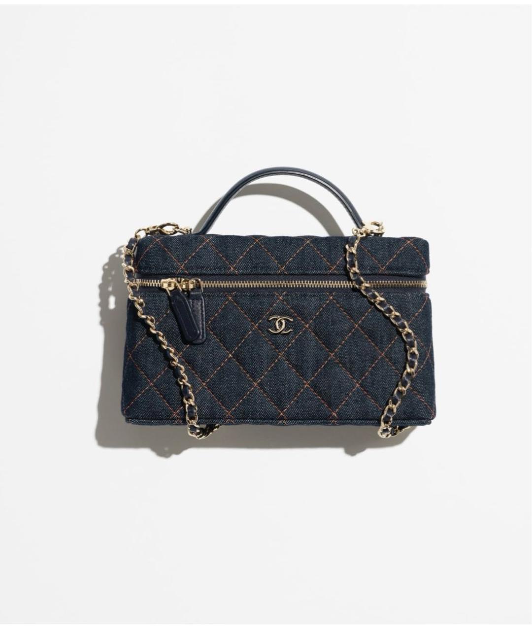 CHANEL Темно-синяя деним сумка с короткими ручками, фото 5