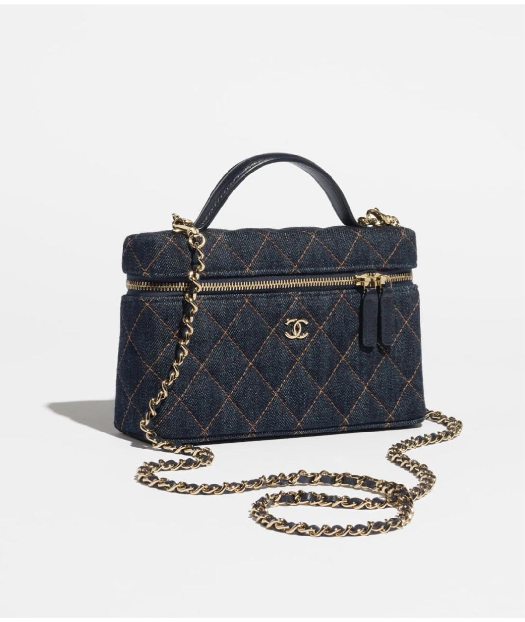 CHANEL Темно-синяя деним сумка с короткими ручками, фото 2