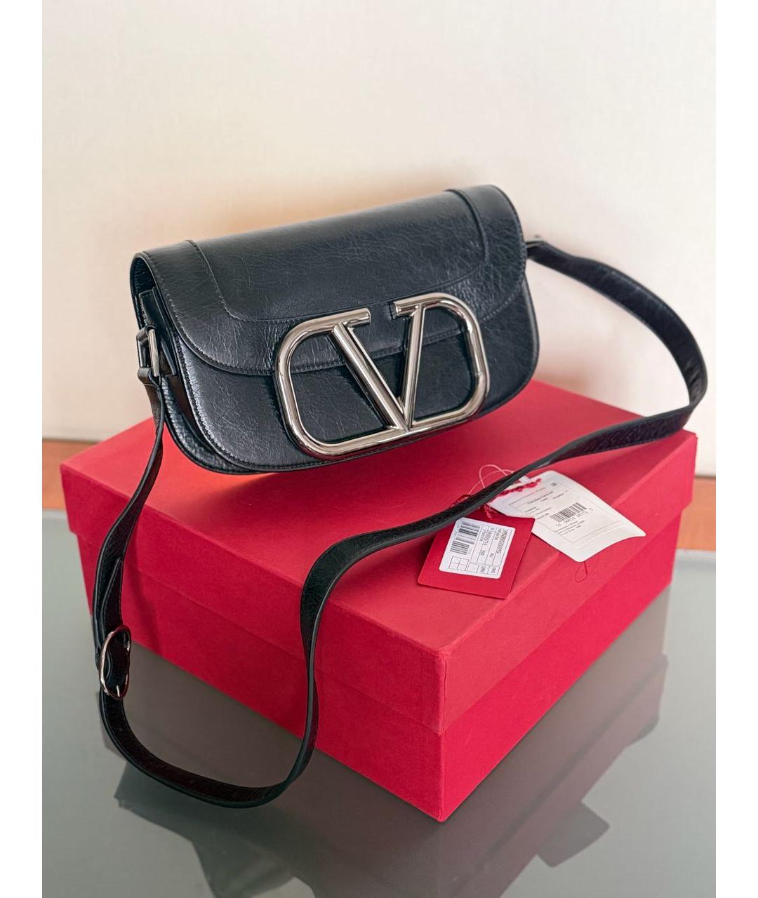 VALENTINO Черная кожаная сумка через плечо, фото 2