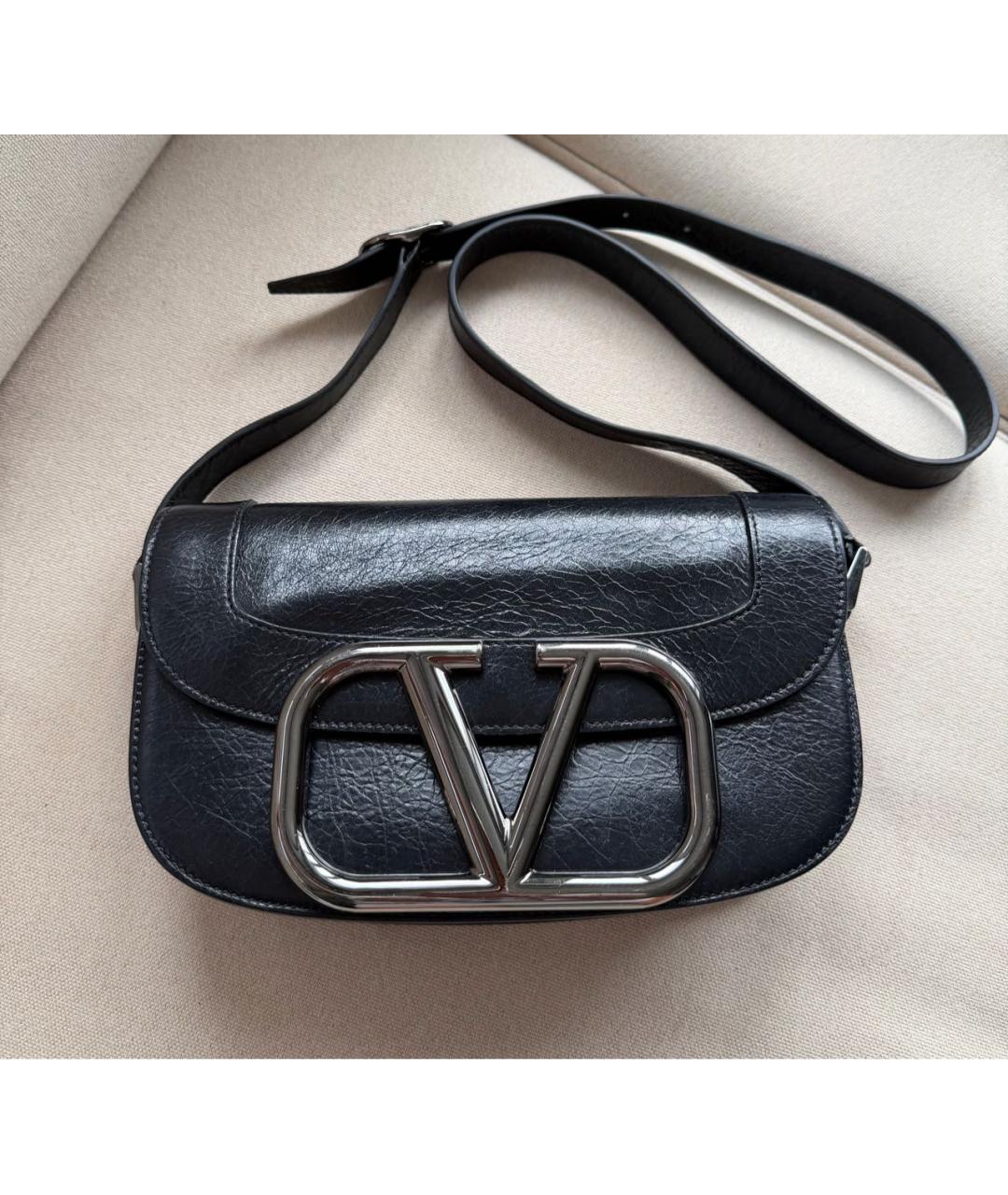 VALENTINO Черная кожаная сумка через плечо, фото 9