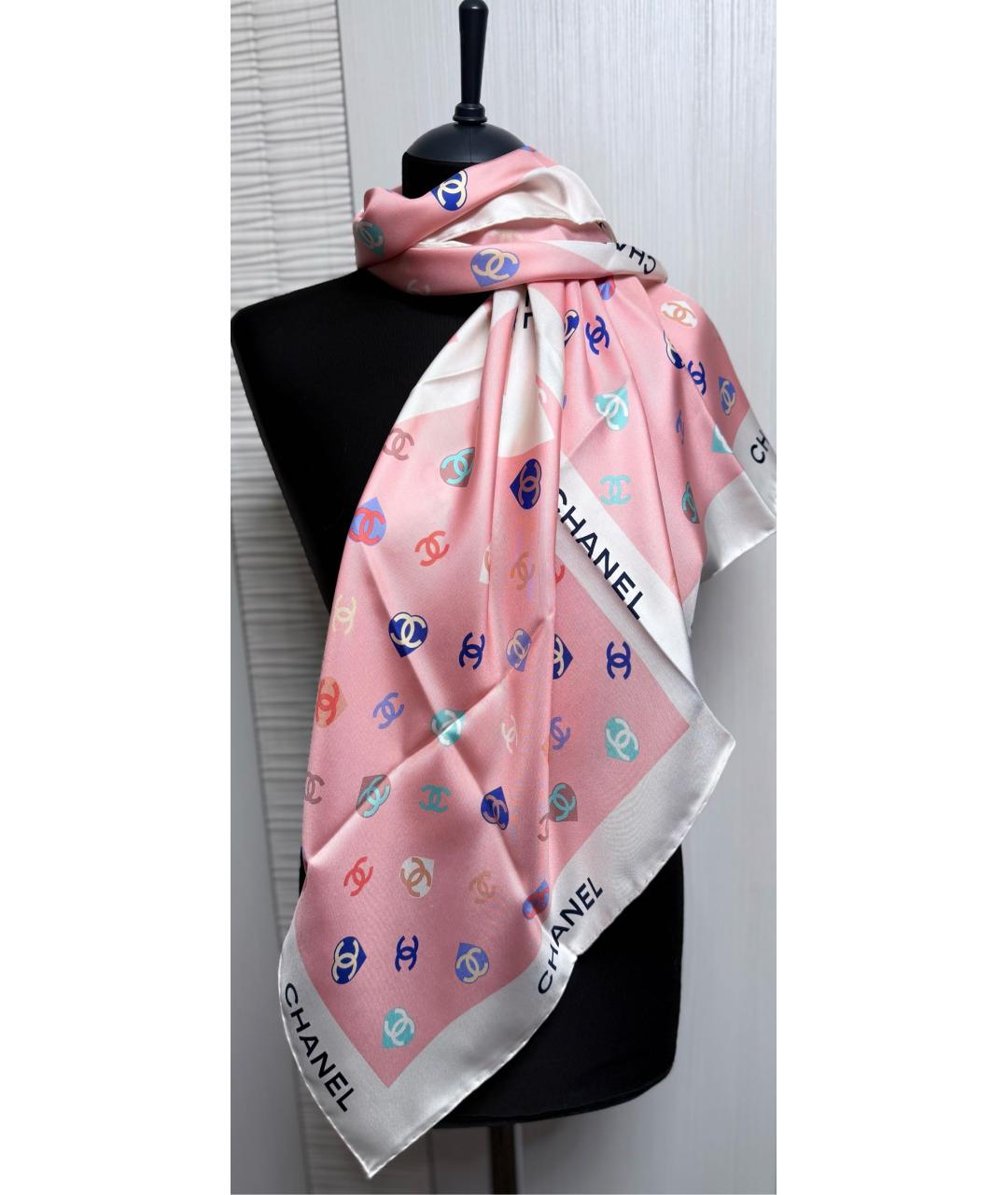 CHANEL Розовый шелковый платок, фото 3