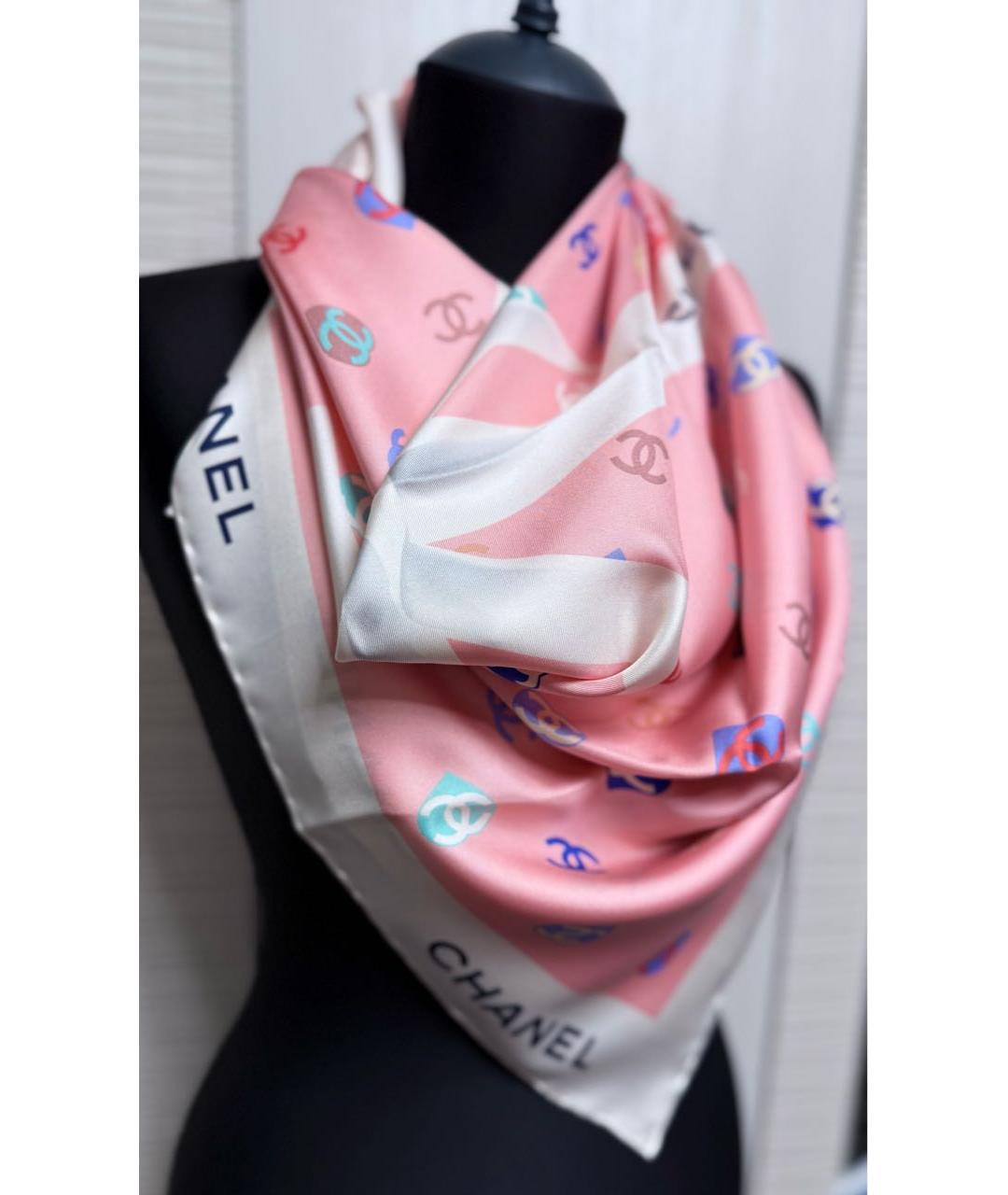 CHANEL Розовый шелковый платок, фото 5