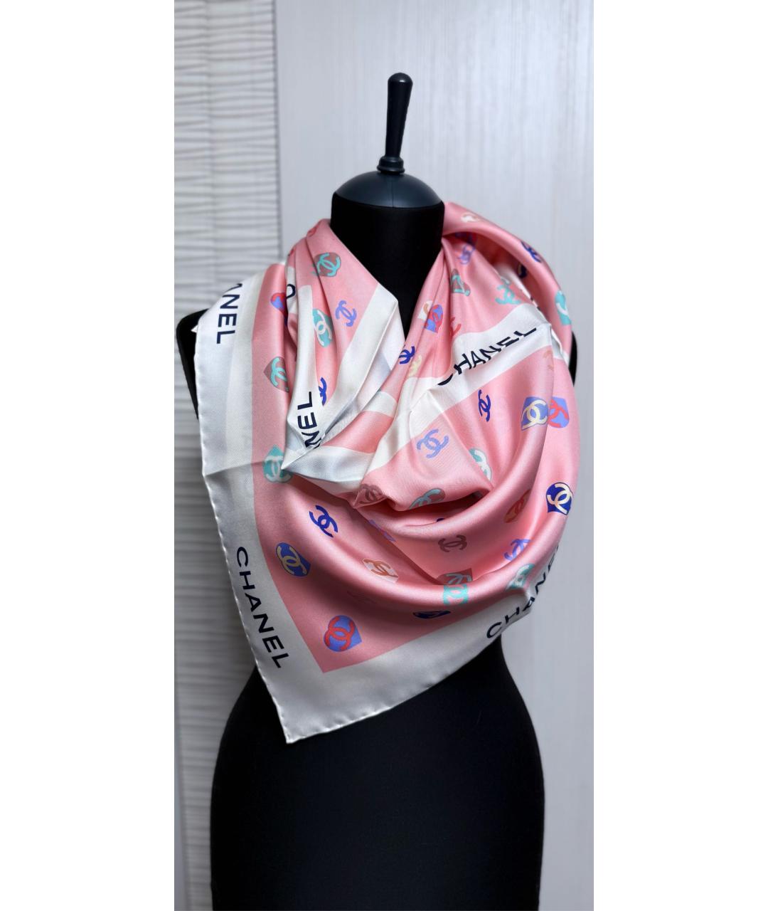 CHANEL Розовый шелковый платок, фото 2