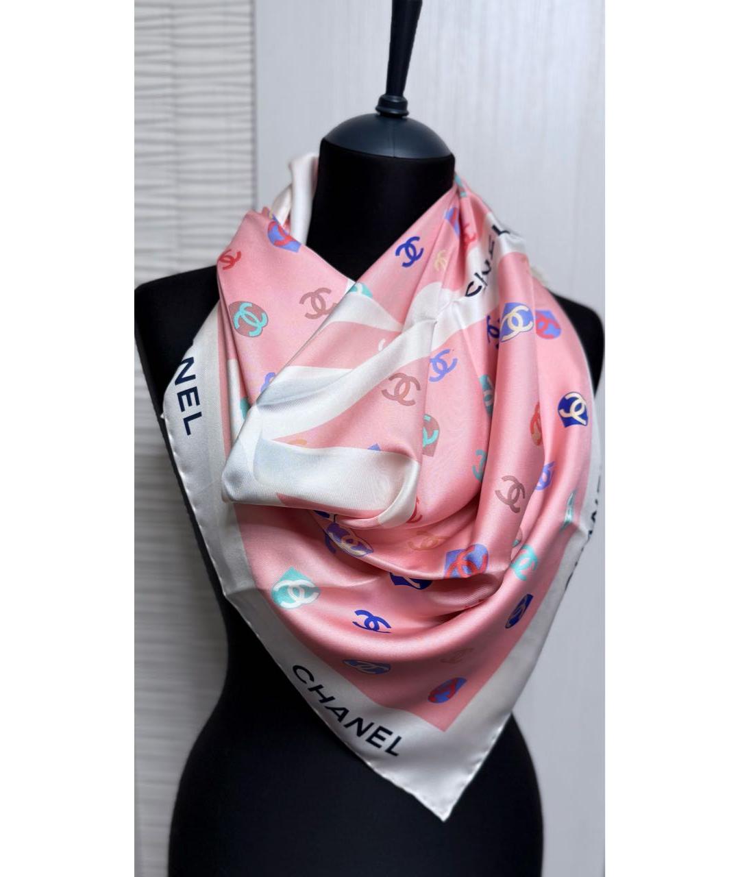 CHANEL Розовый шелковый платок, фото 4