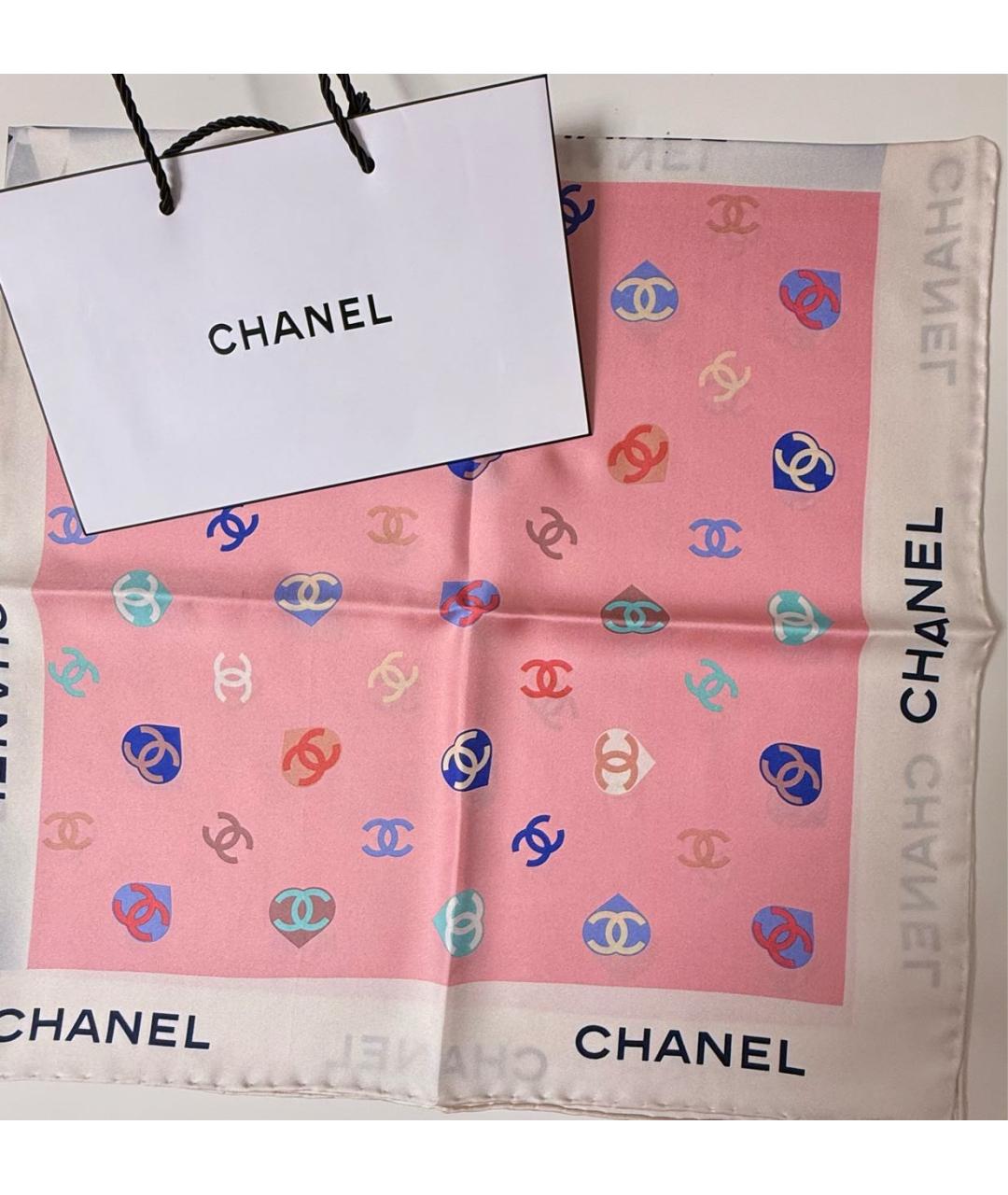 CHANEL Розовый шелковый платок, фото 7