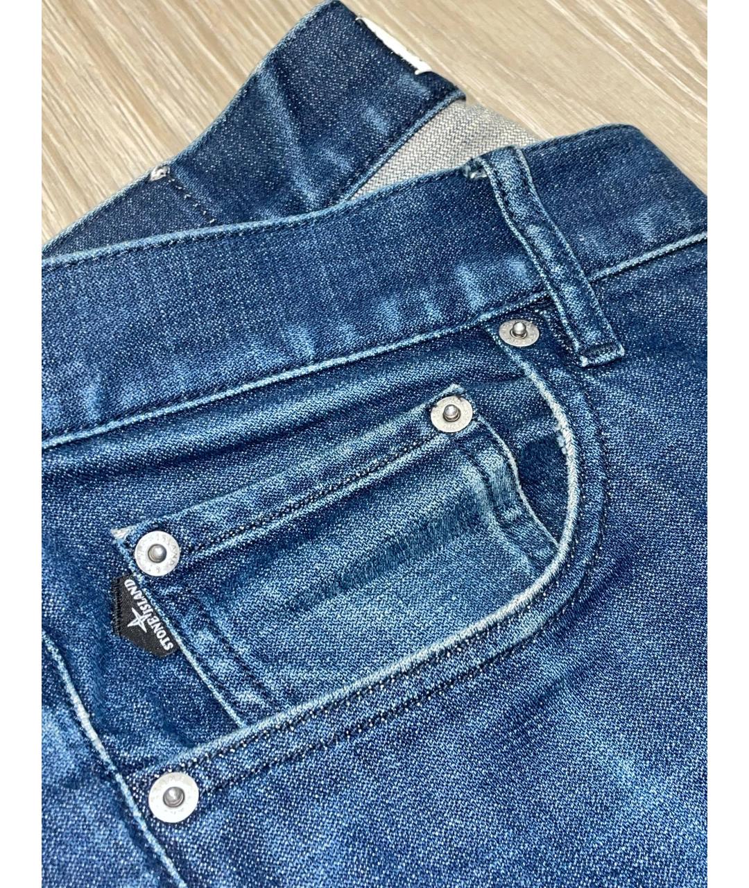 STONE ISLAND Синие хлопко-эластановые прямые джинсы, фото 4
