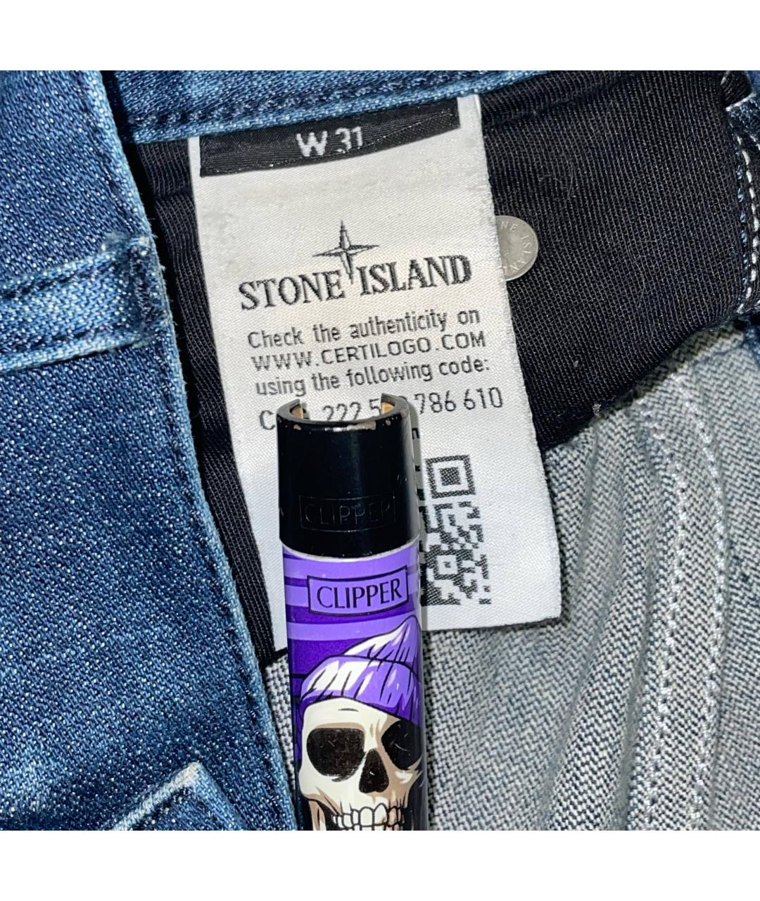 STONE ISLAND Синие хлопко-эластановые прямые джинсы, фото 6