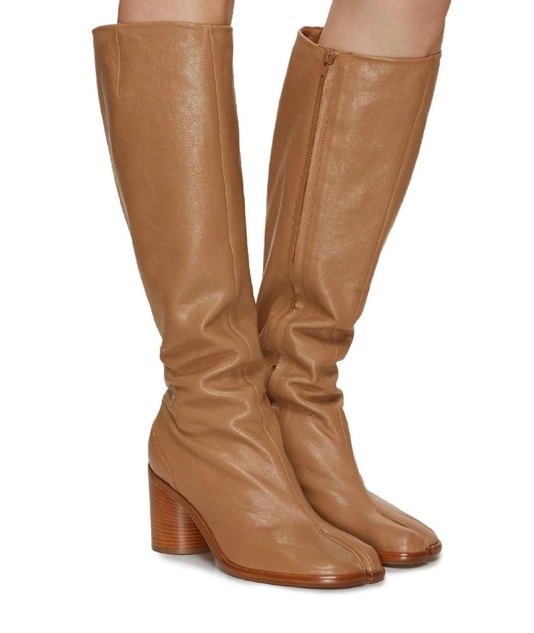 MAISON MARGIELA Бежевые кожаные ботфорты, фото 2