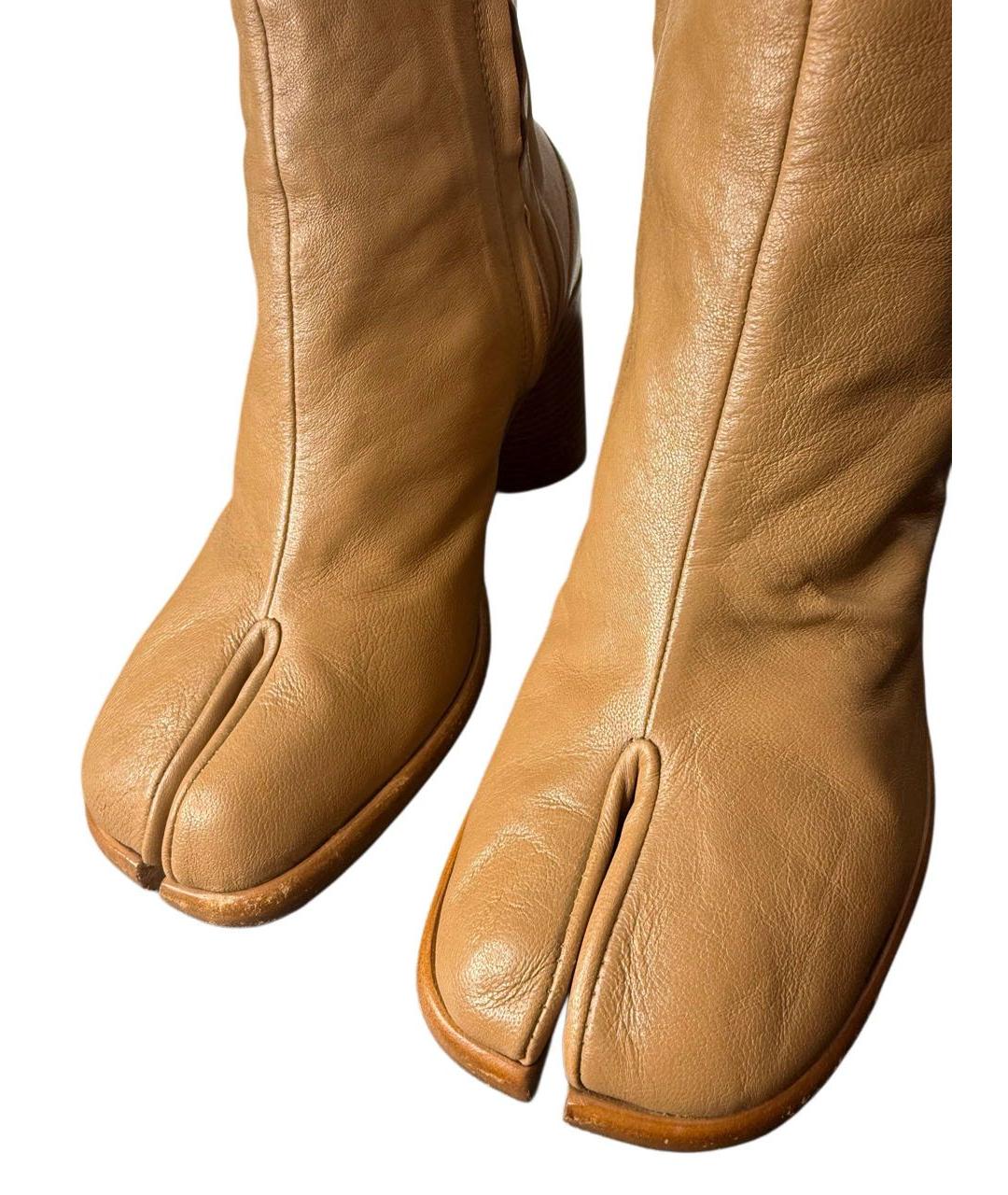 MAISON MARGIELA Бежевые кожаные ботфорты, фото 3