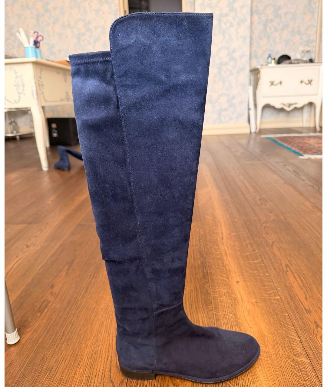 STUART WEITZMAN Темно-синие замшевые ботфорты, фото 5