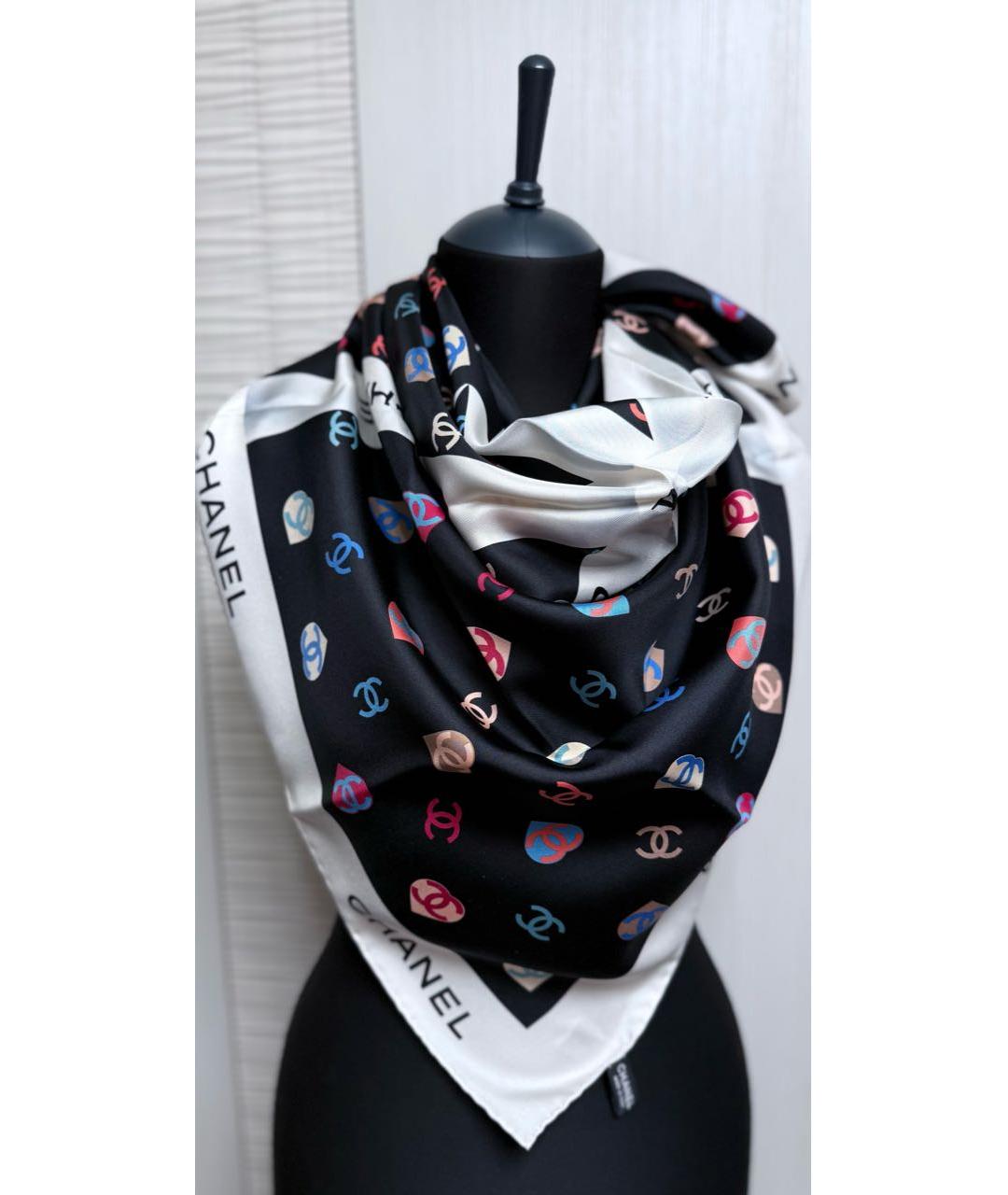 CHANEL Черный шелковый платок, фото 9