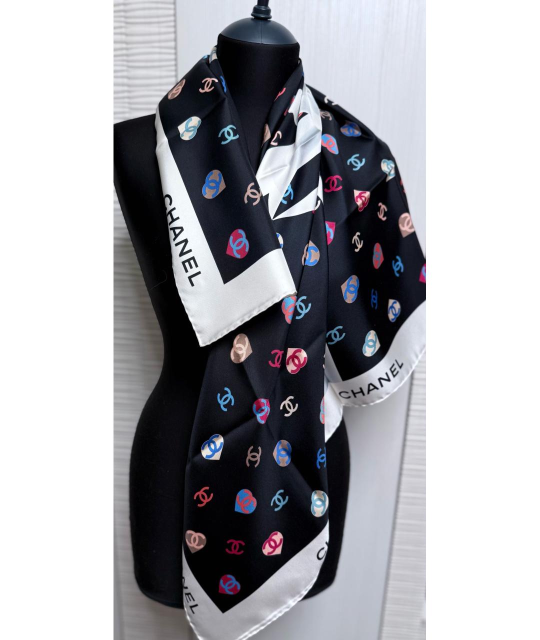 CHANEL Черный шелковый платок, фото 6