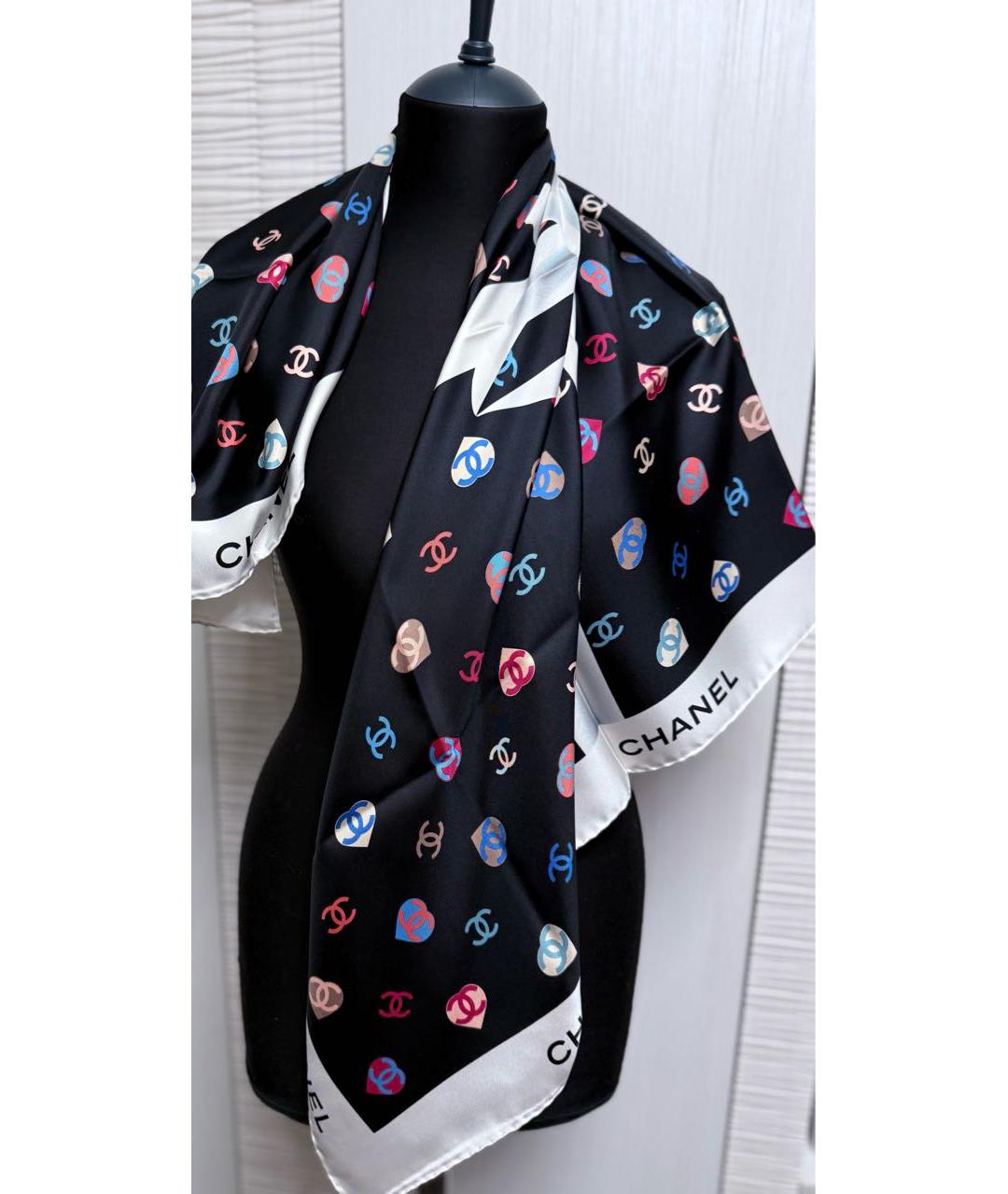 CHANEL Черный шелковый платок, фото 7