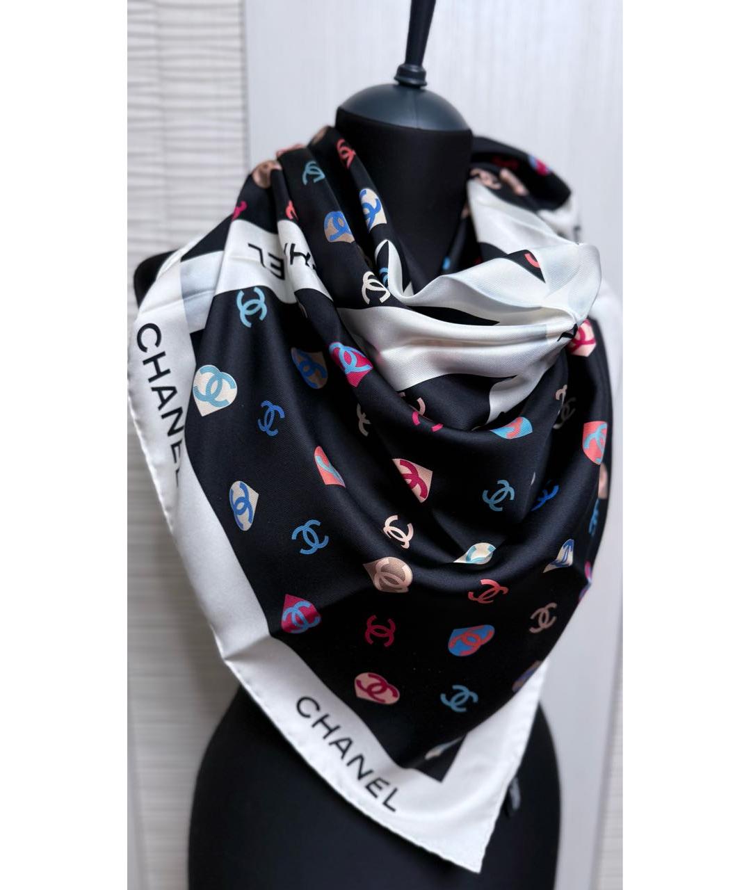 CHANEL Черный шелковый платок, фото 8