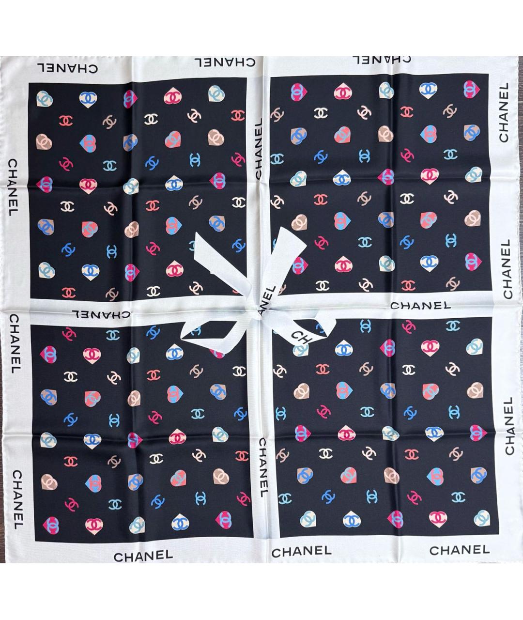 CHANEL Черный шелковый платок, фото 2