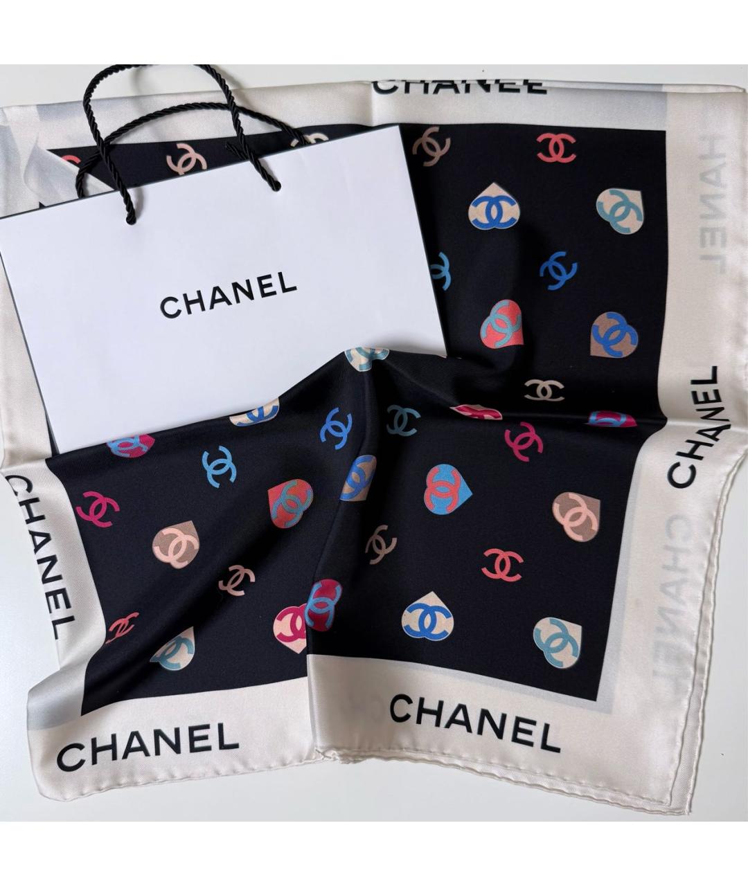CHANEL Черный шелковый платок, фото 3