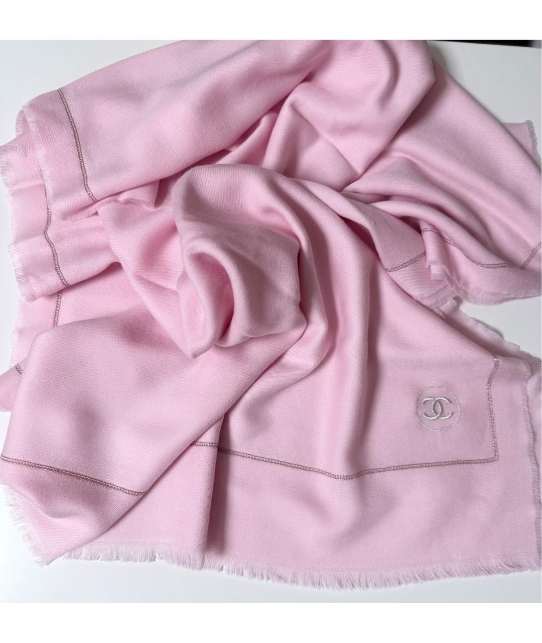 CHANEL Розовый шерстяной платок, фото 6