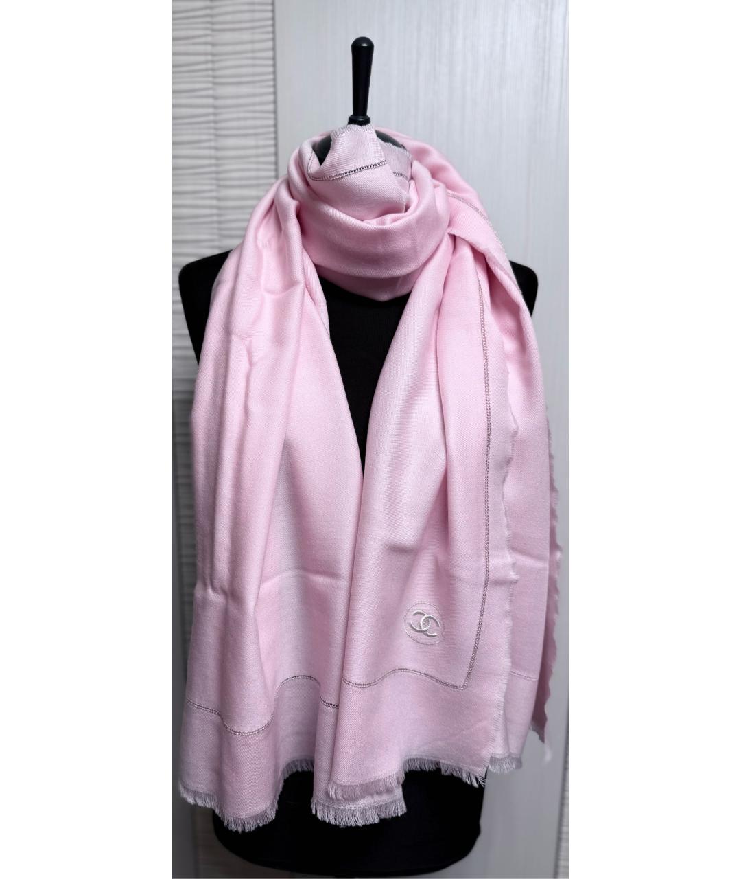 CHANEL Розовый шерстяной платок, фото 9