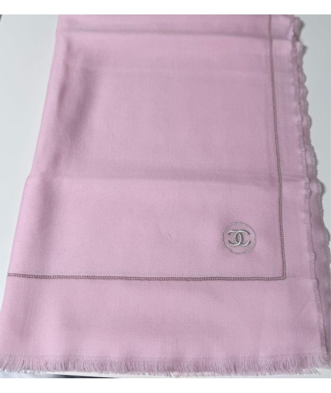 CHANEL Розовый шерстяной платок, фото 8