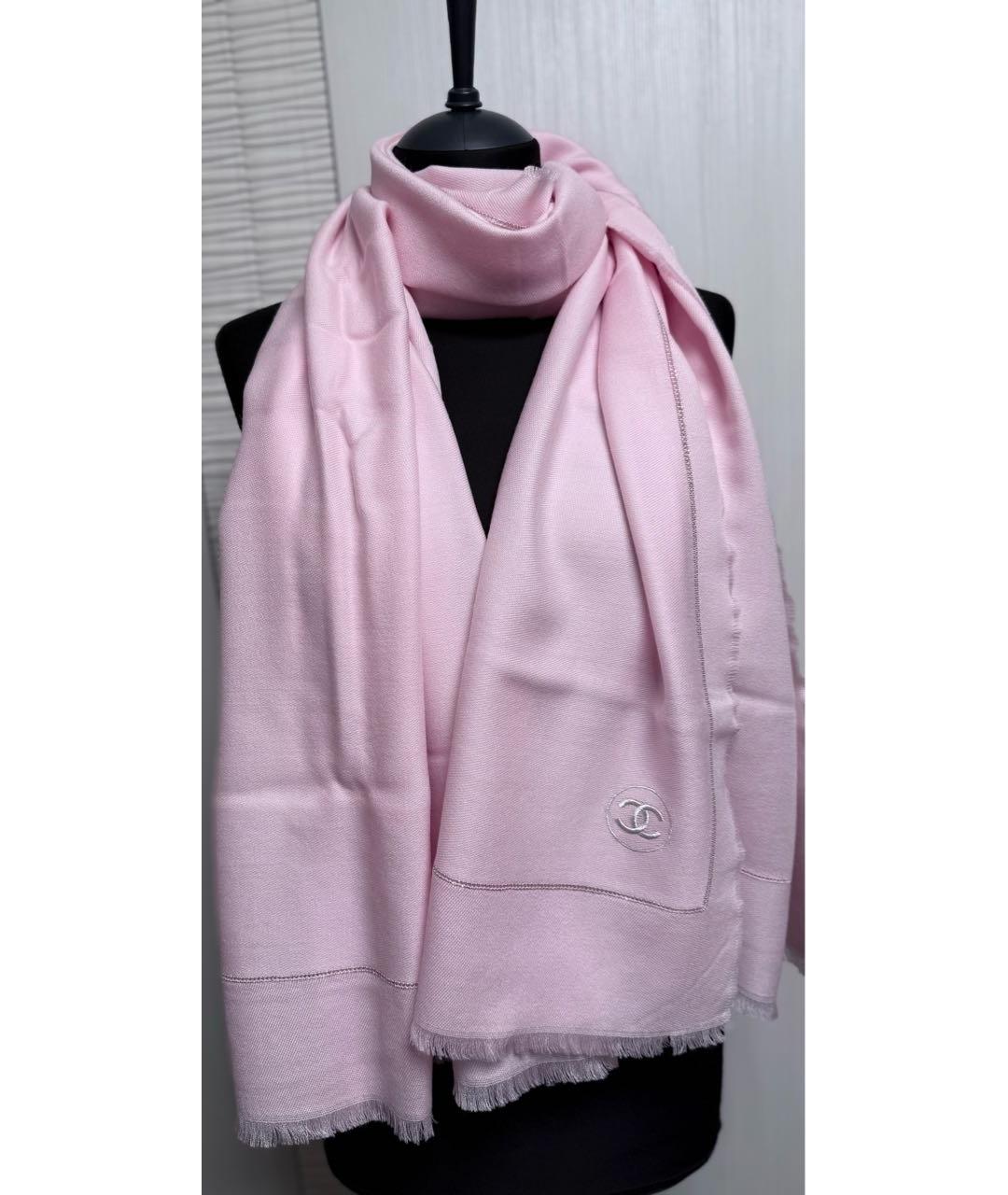 CHANEL Розовый шерстяной платок, фото 3