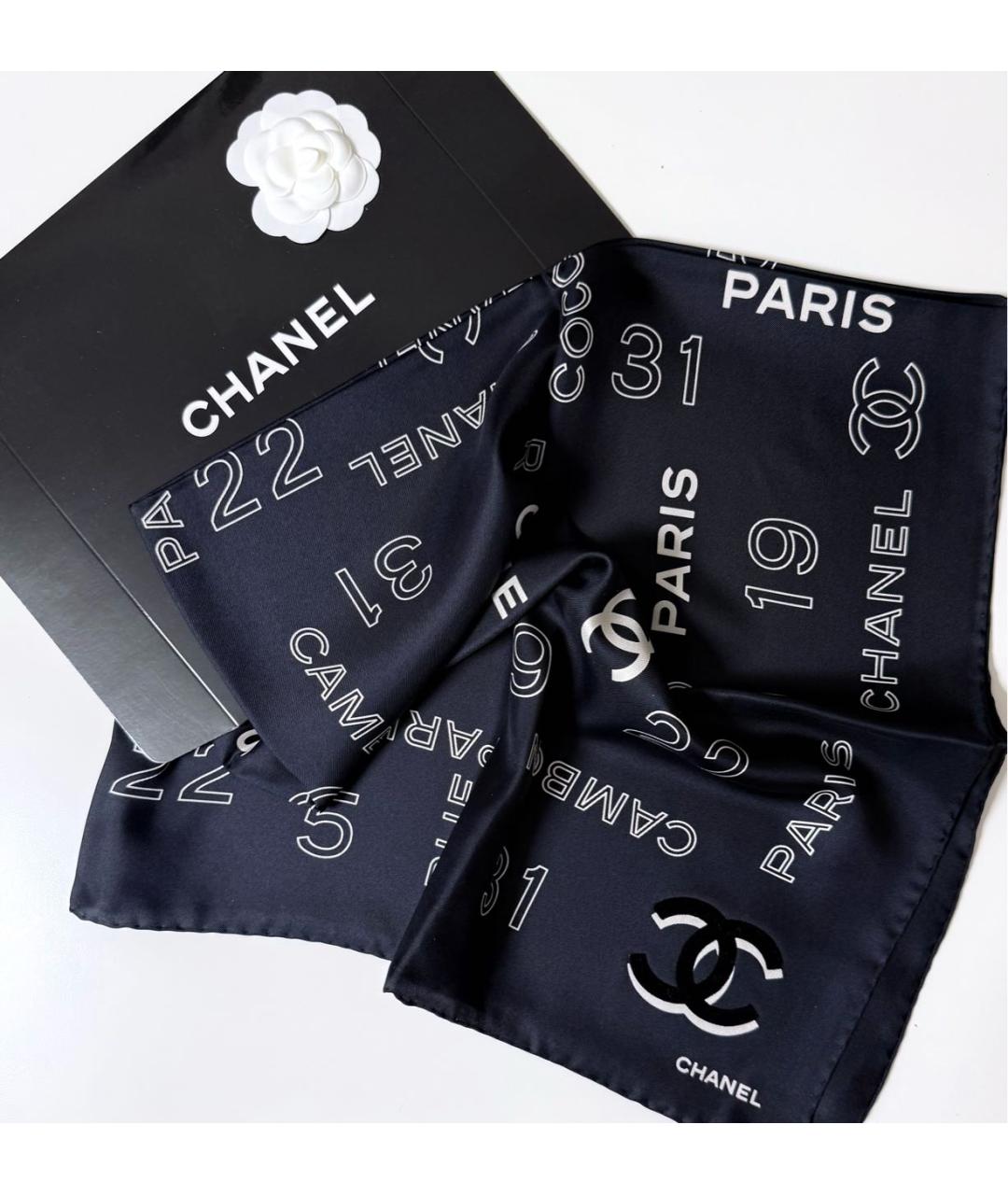CHANEL Черный шелковый платок, фото 6