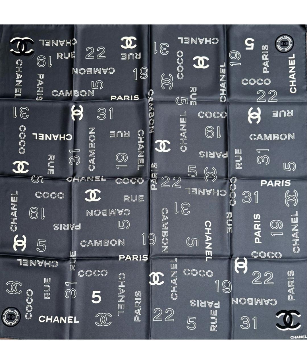 CHANEL Черный шелковый платок, фото 2