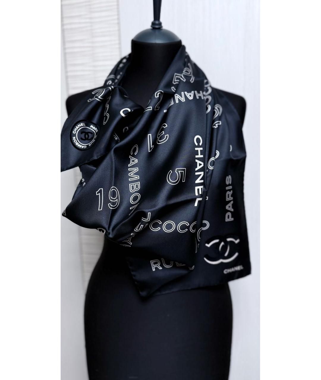 CHANEL Черный шелковый платок, фото 4