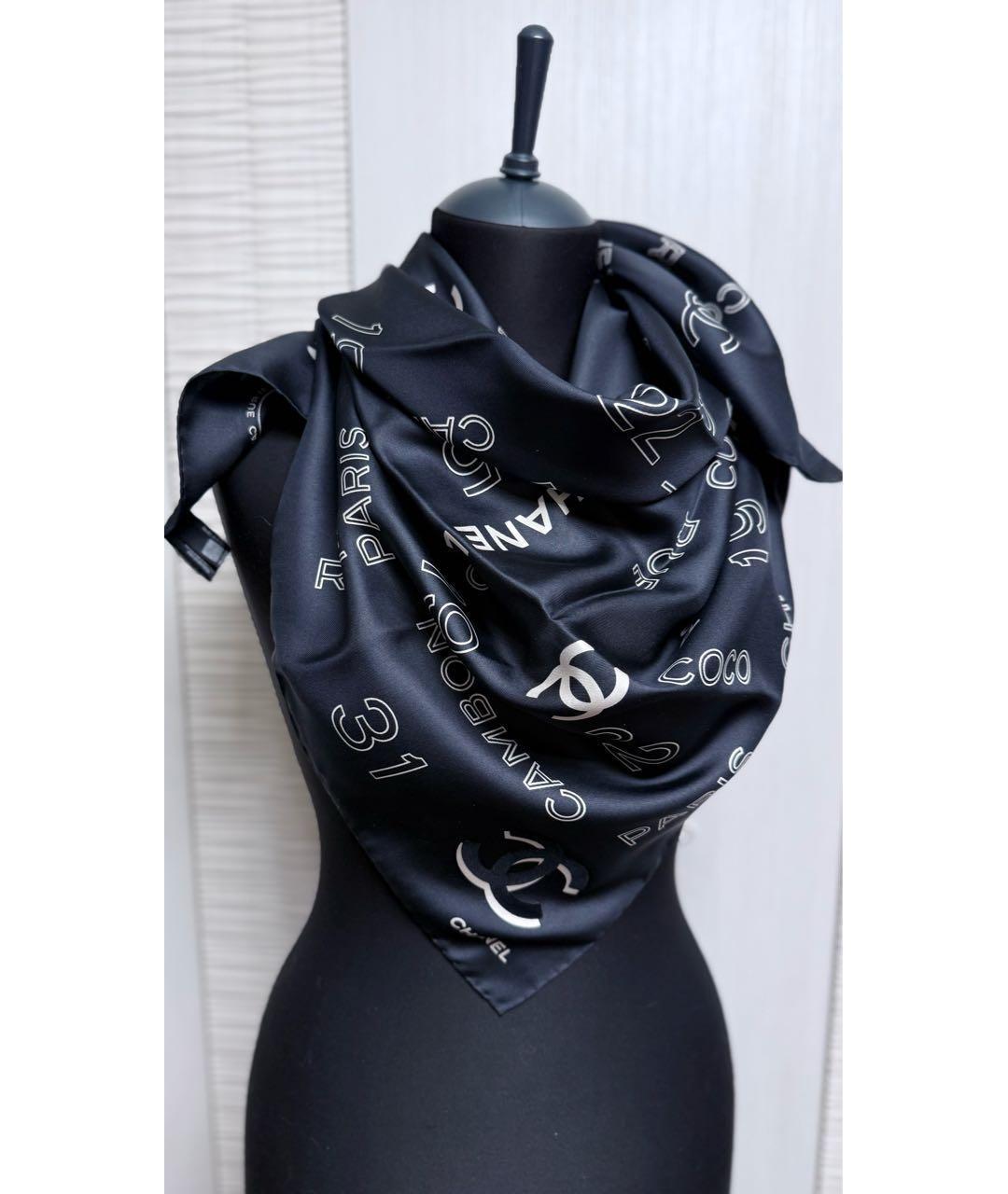 CHANEL Черный шелковый платок, фото 9