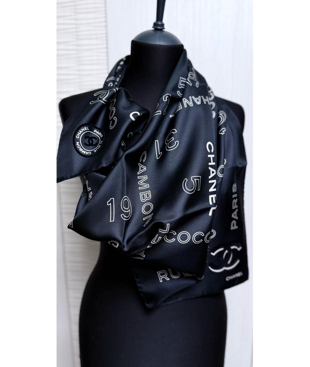 CHANEL Черный шелковый платок, фото 3