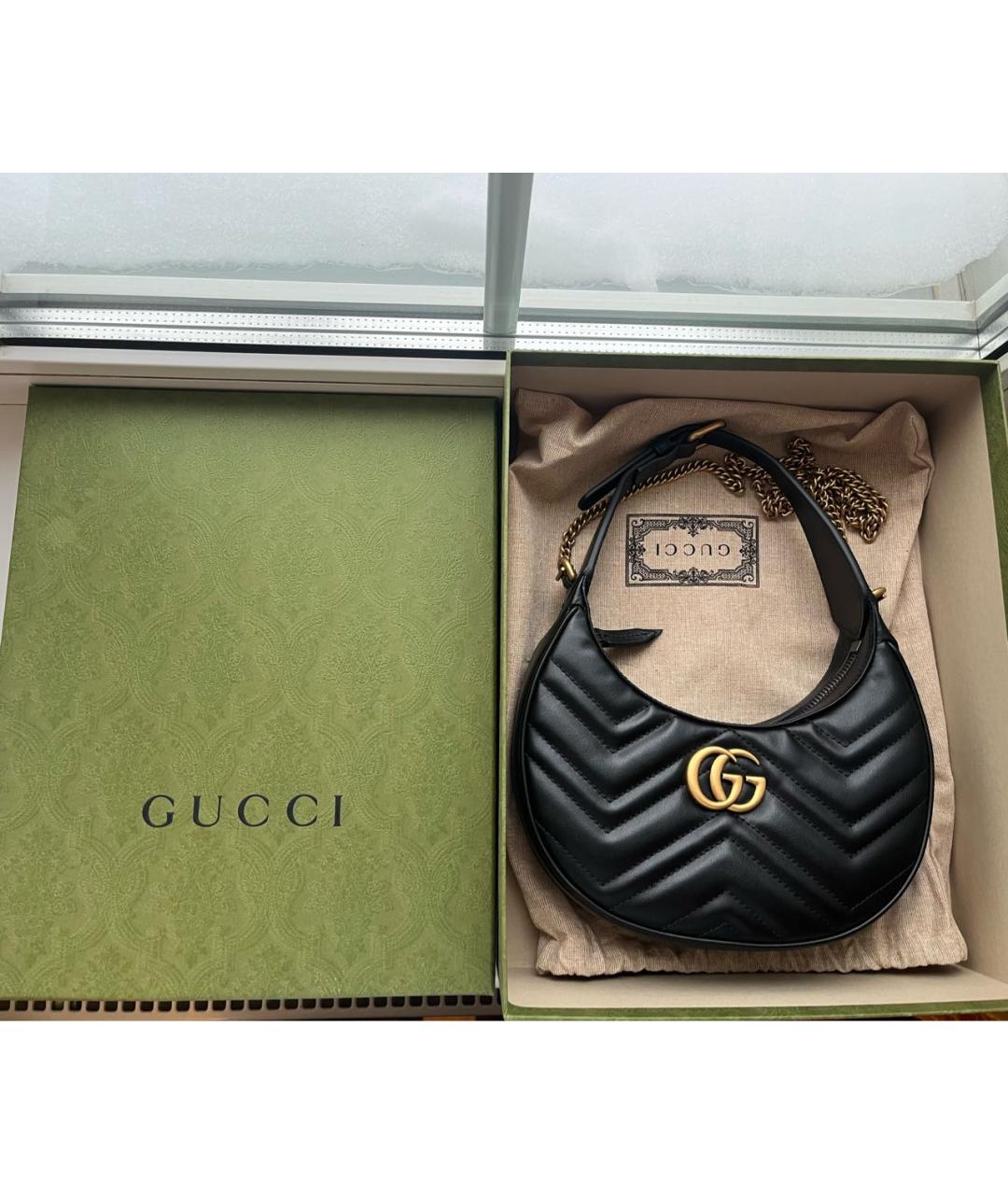 GUCCI Черная кожаная сумка с короткими ручками, фото 6