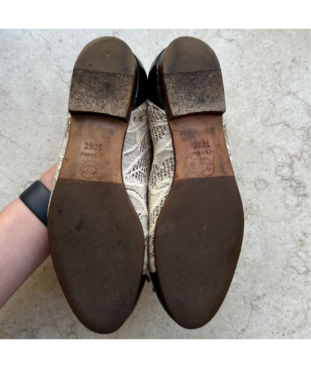 CHANEL Бежевые текстильные балетки, фото 7
