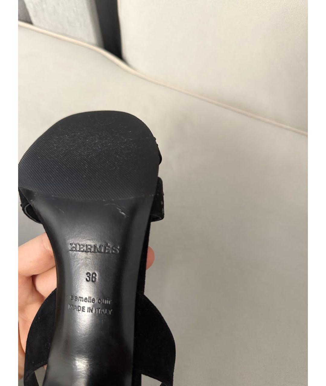 HERMES Черные замшевые босоножки, фото 5