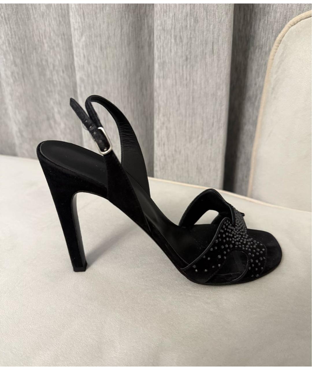 HERMES Черные замшевые босоножки, фото 8